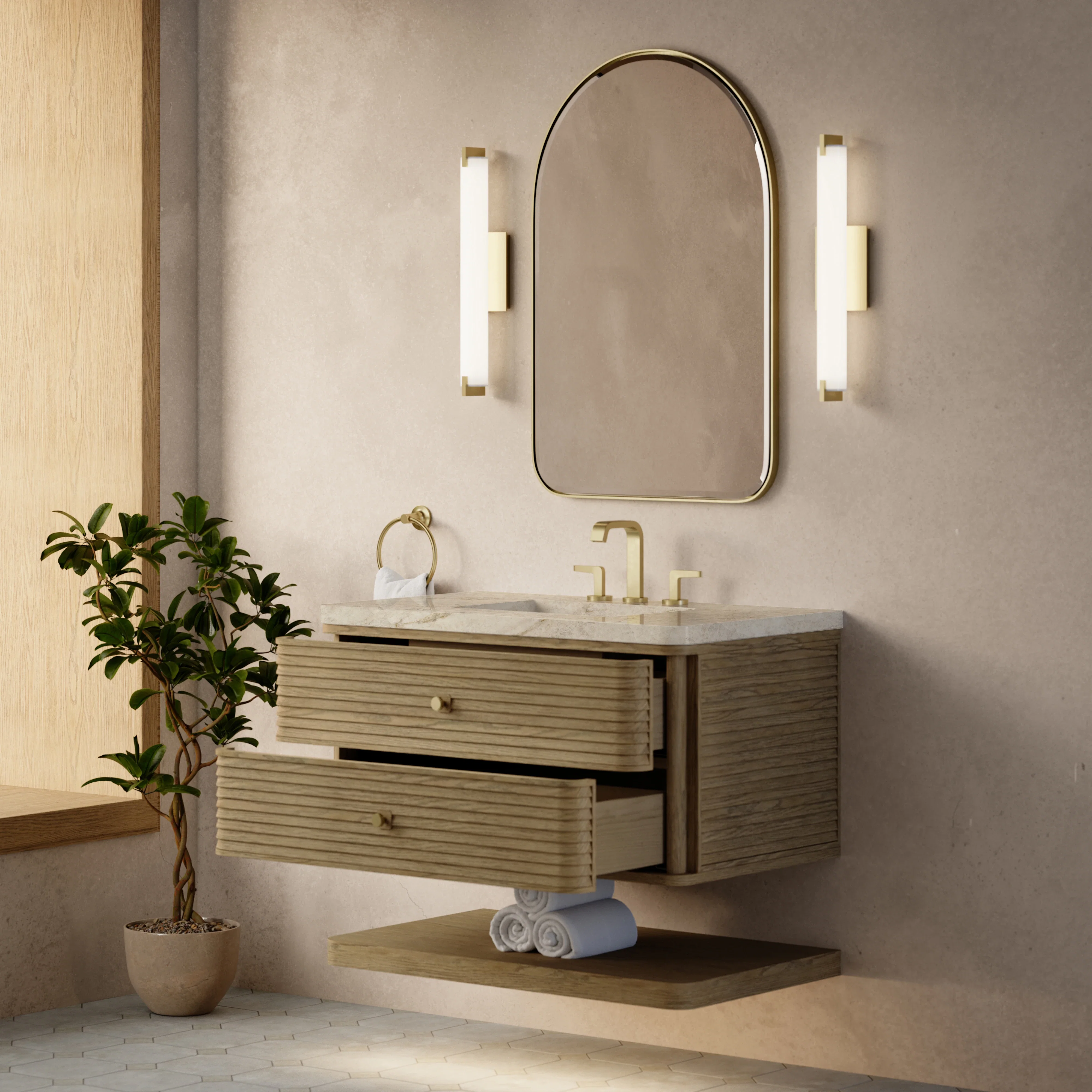 Allamari 36" Single Vanity, Dune Mist w/ 3 CM Tajnar Eclos Top