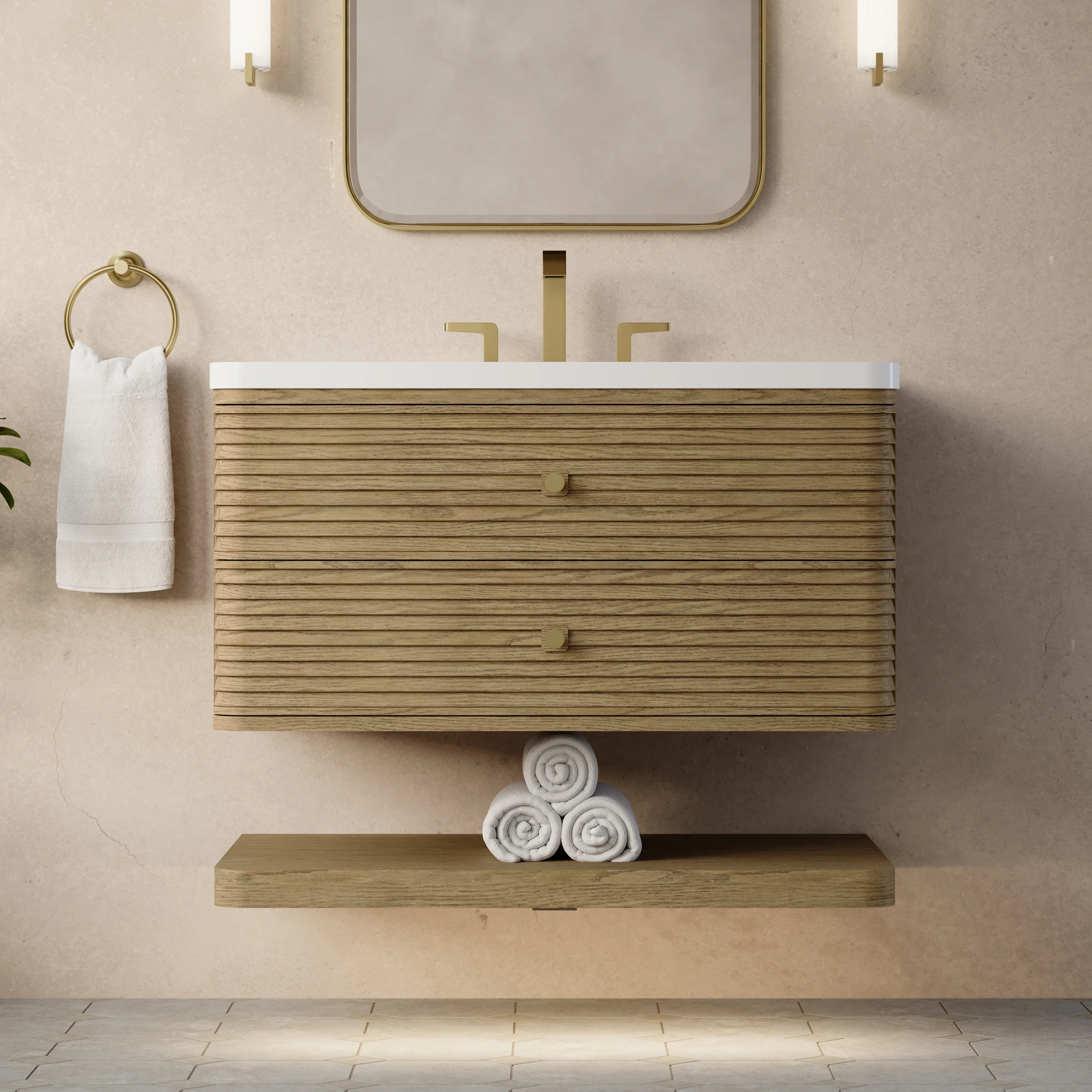 Allamari 36" Single Vanity, Dune Mist w/ 3 CM White Zeus Silestone Top