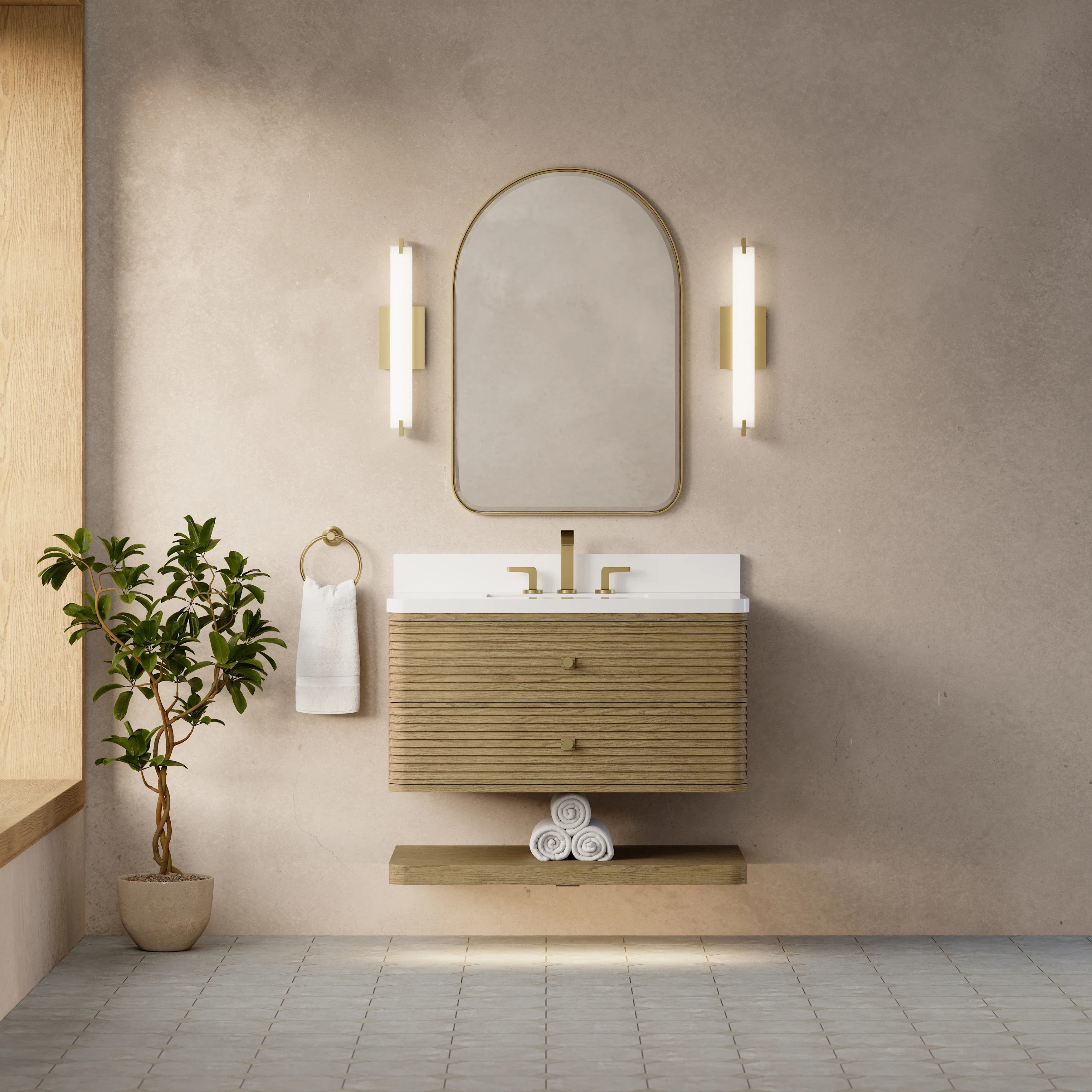 Allamari 36" Single Vanity, Dune Mist w/ 3 CM White Zeus Silestone Top