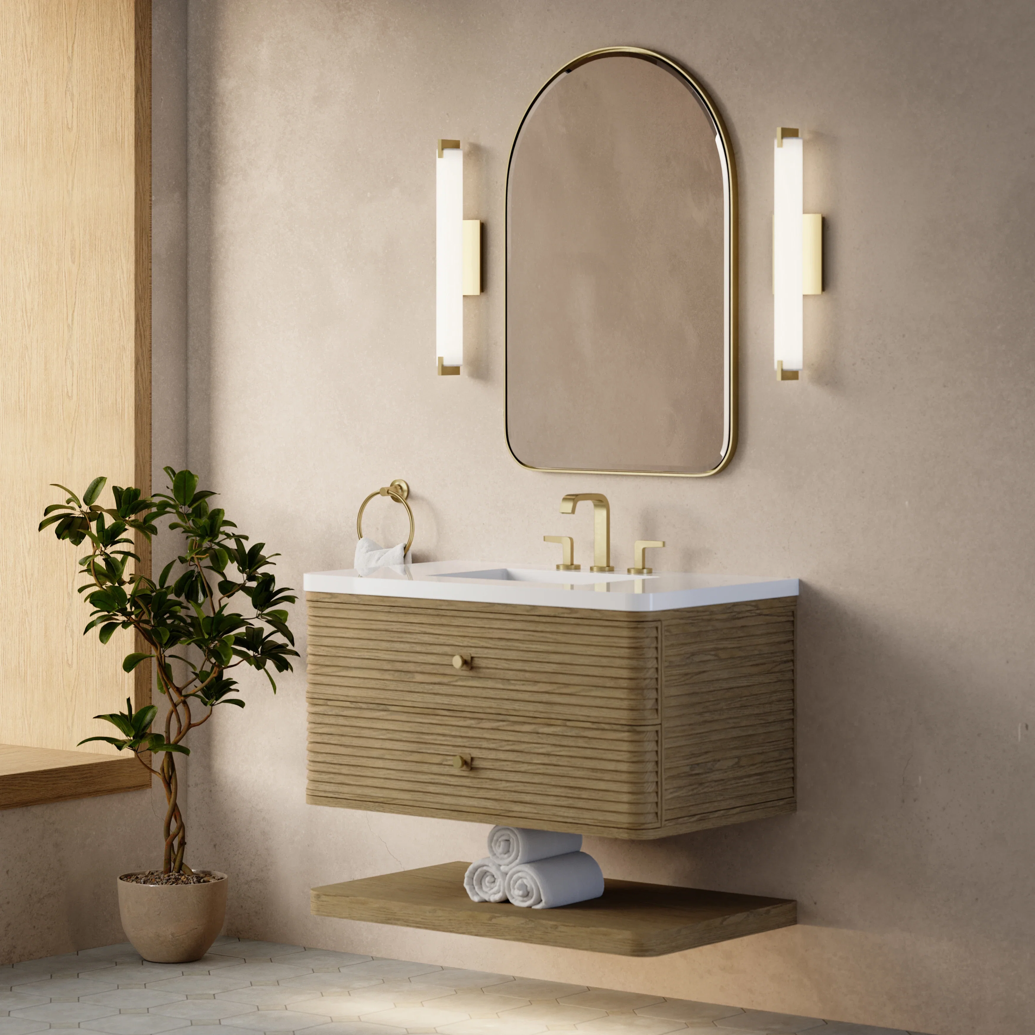 Allamari 36" Single Vanity, Dune Mist w/ 3 CM White Zeus Silestone Top