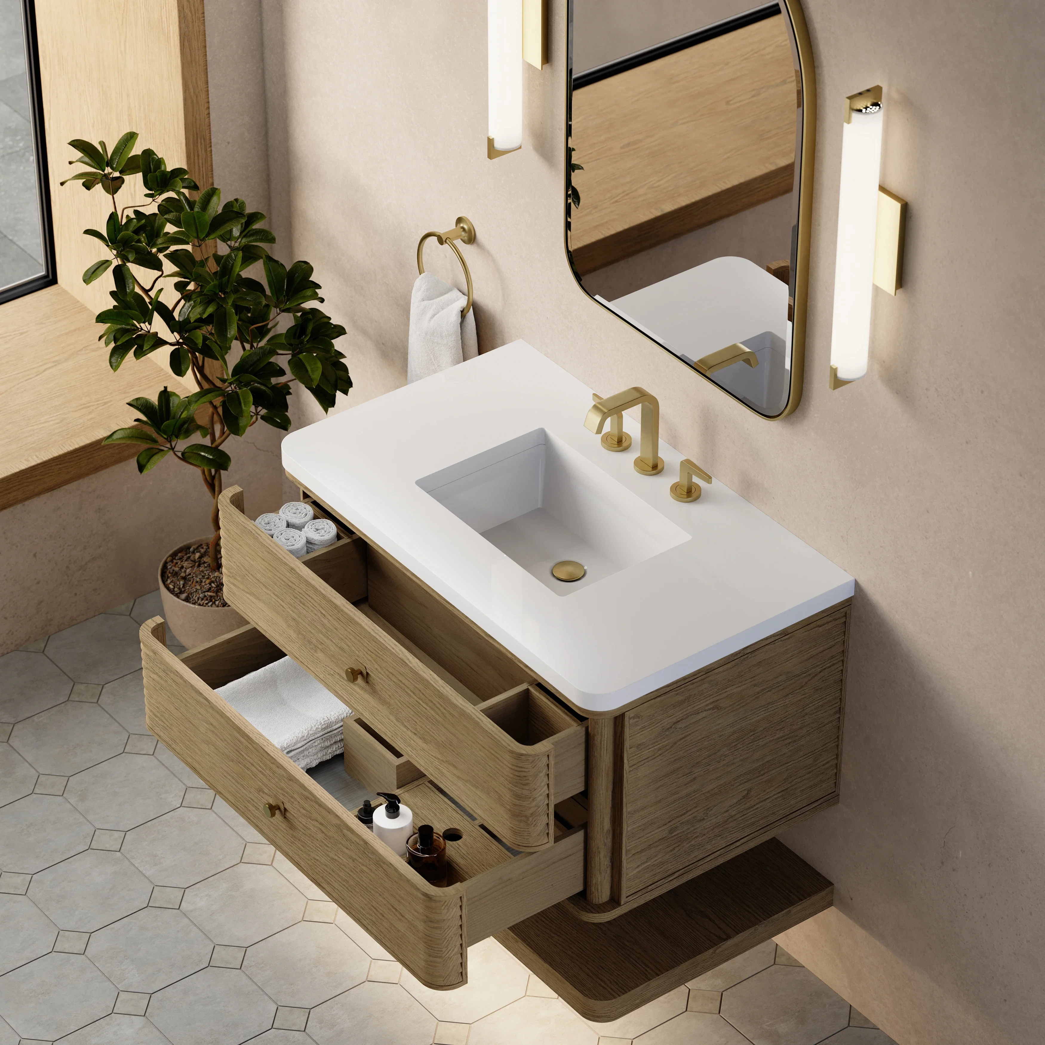 Allamari 36" Single Vanity, Dune Mist w/ 3 CM White Zeus Silestone Top