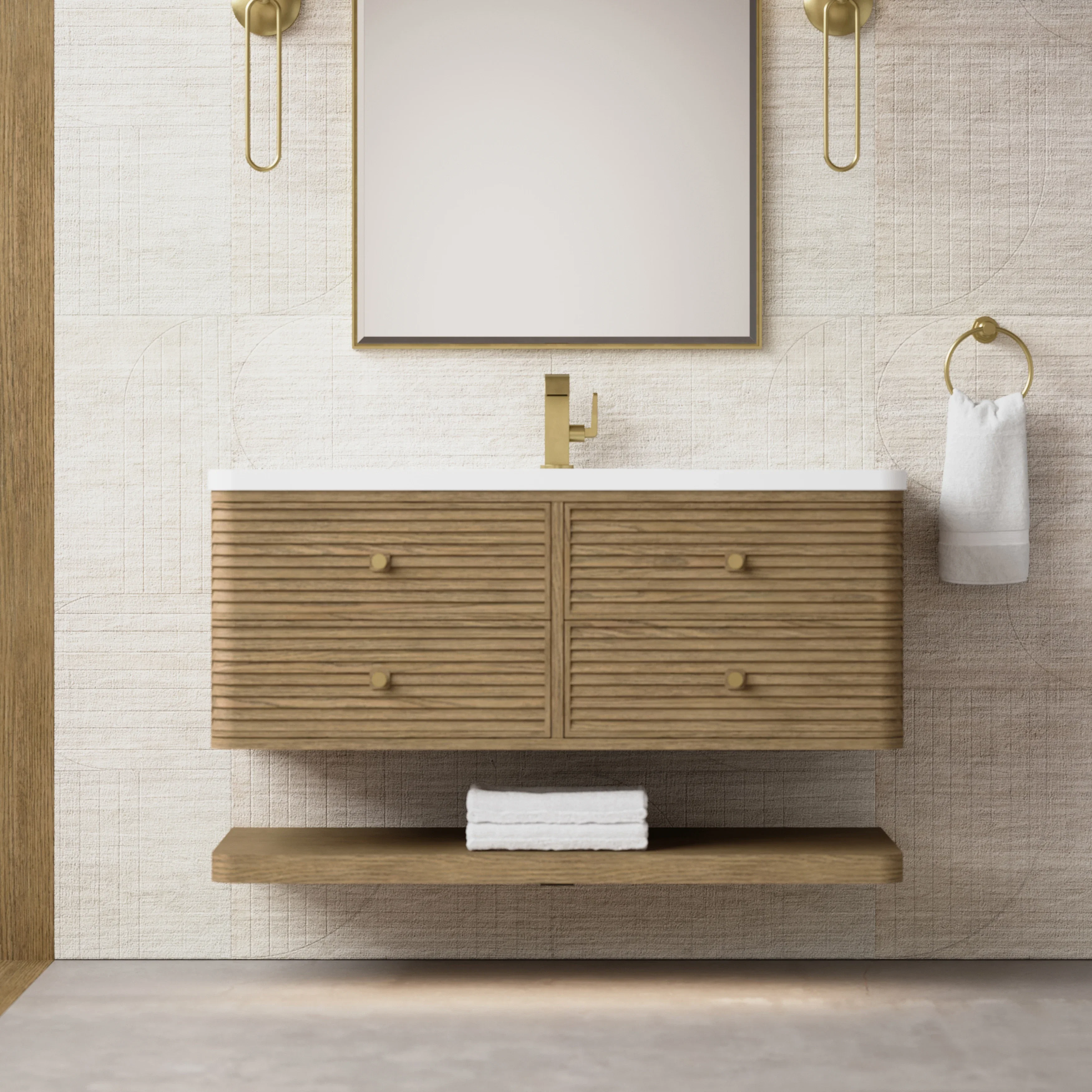 Allamari 48" Single Vanity, Dune Mist w/ Single Hole 3 CM White Zeus Silestone Top