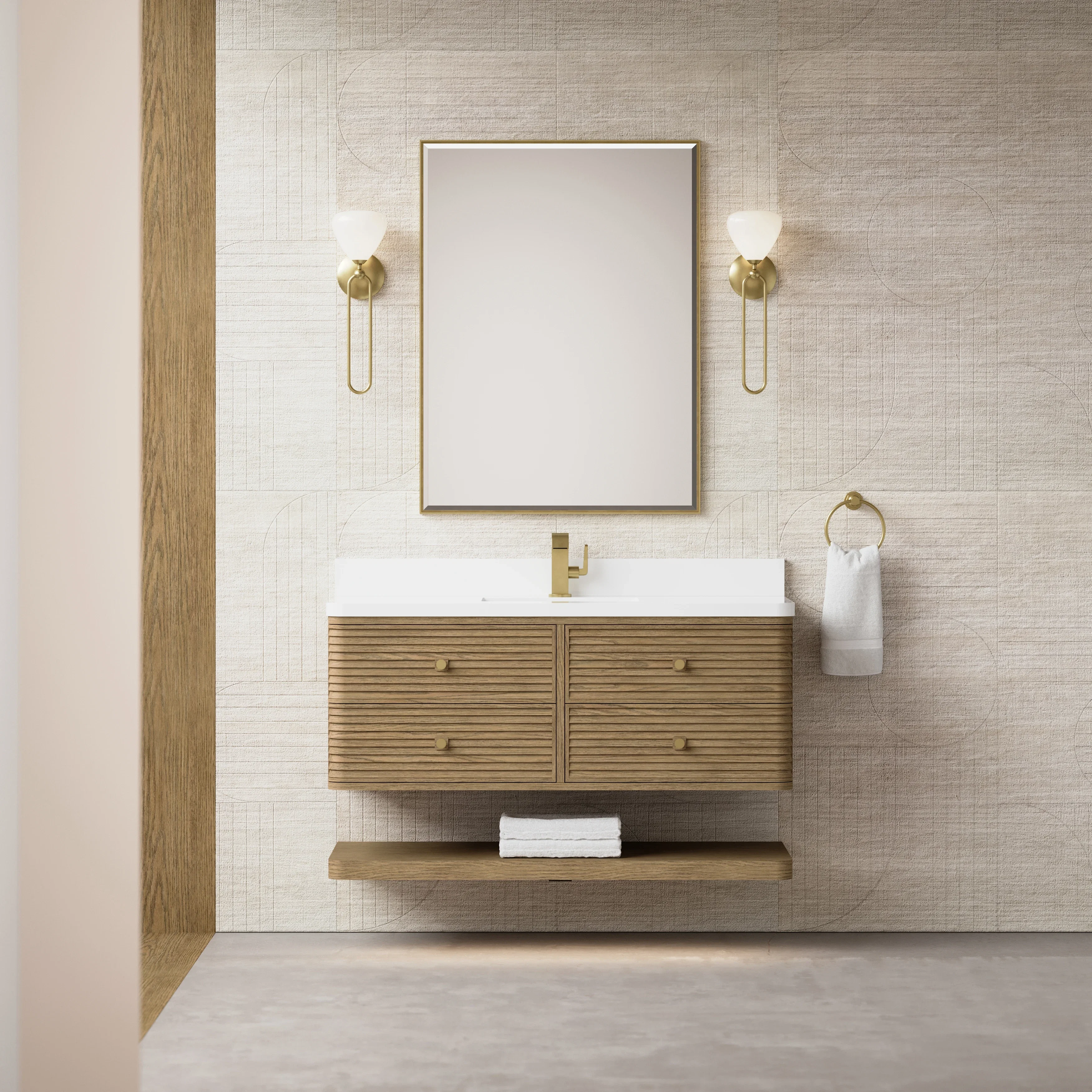 Allamari 48" Single Vanity, Dune Mist w/ Single Hole 3 CM White Zeus Silestone Top