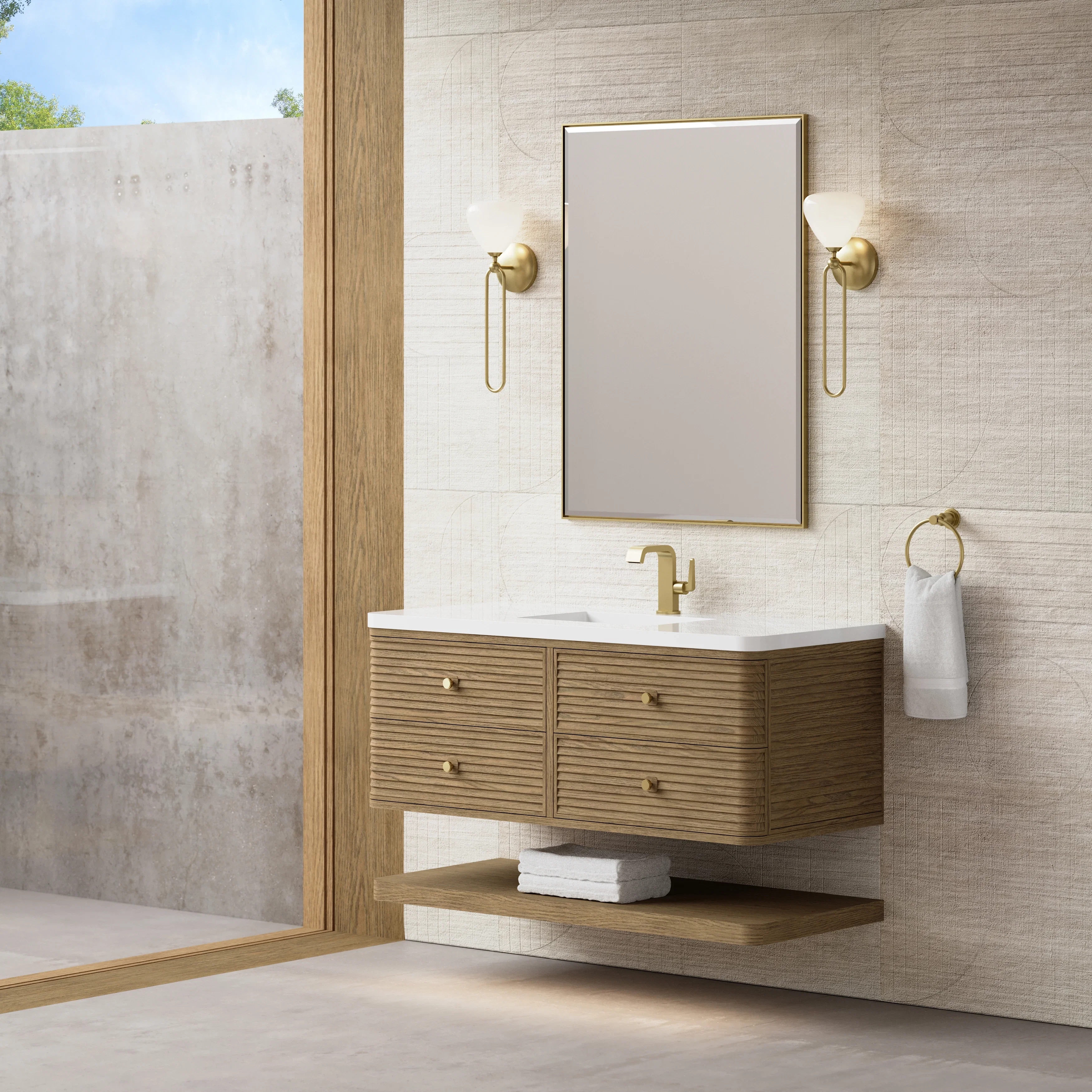 Allamari 48" Single Vanity, Dune Mist w/ Single Hole 3 CM White Zeus Silestone Top