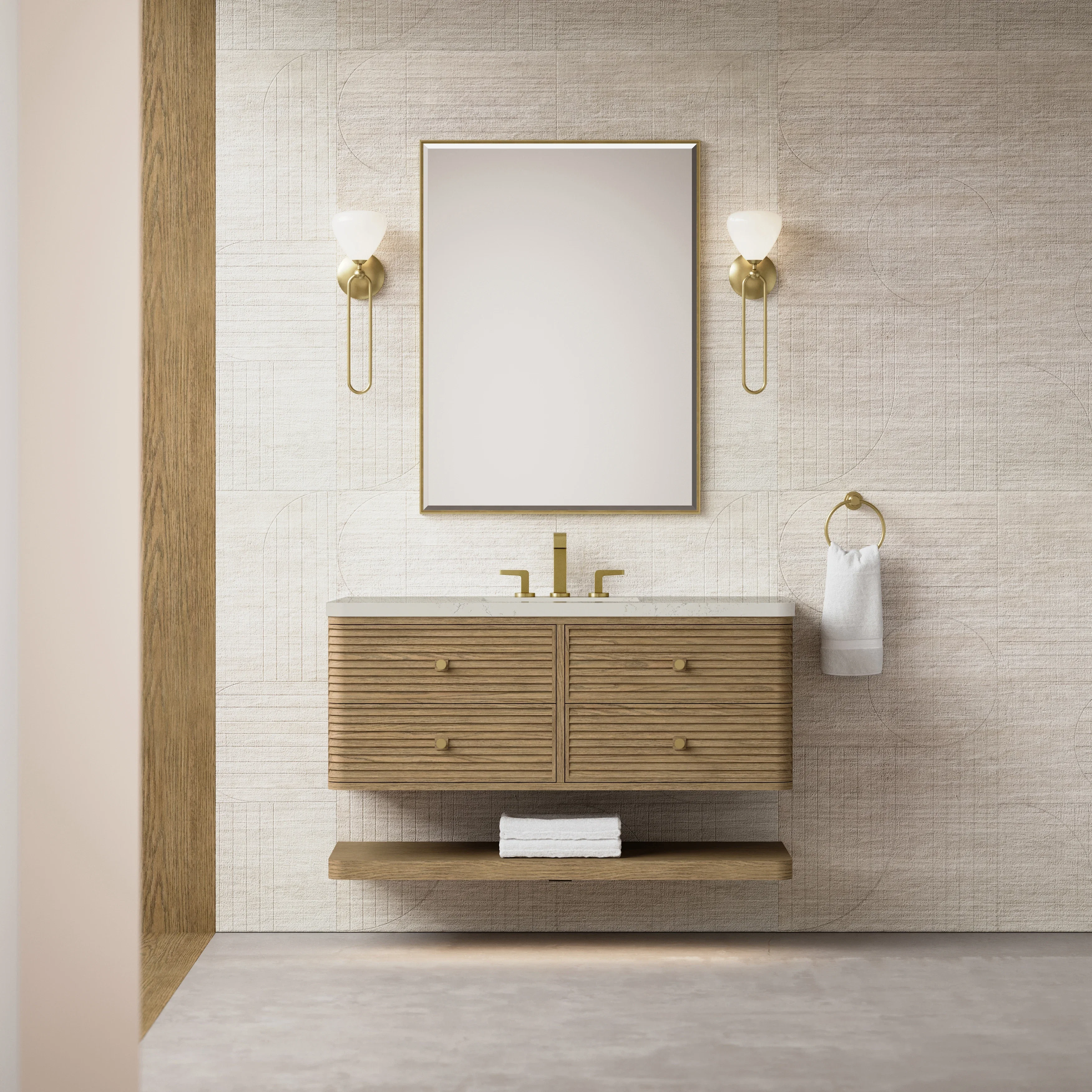 Allamari 48" Single Vanity, Dune Mist w/ 3 CM Siberian Silestone Top w/FreePower Wireless Charger