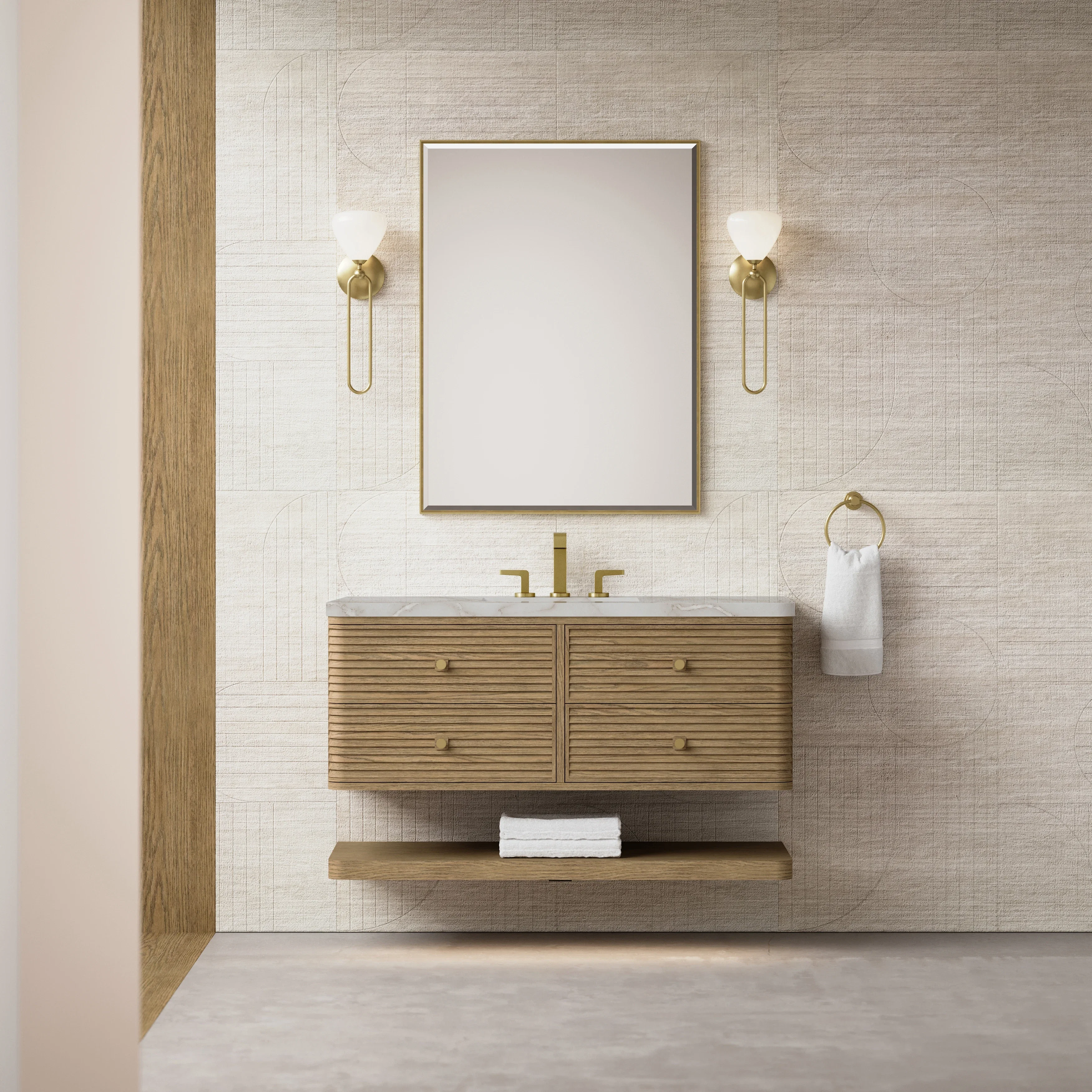 Allamari 48" Single Vanity, Dune Mist w/ 3 CM Victorian Silver Silestone Top