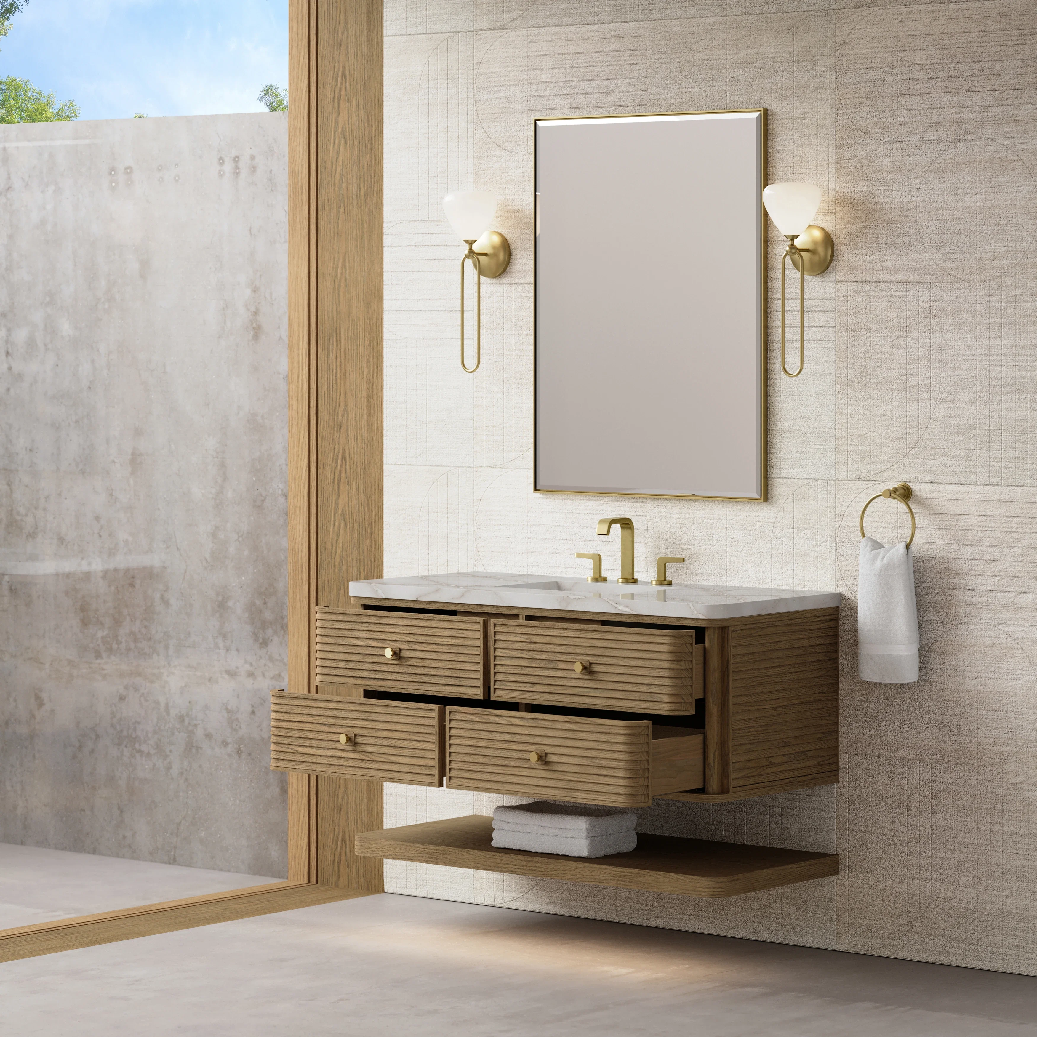 Allamari 48" Single Vanity, Dune Mist w/ 3 CM Victorian Silver Silestone Top