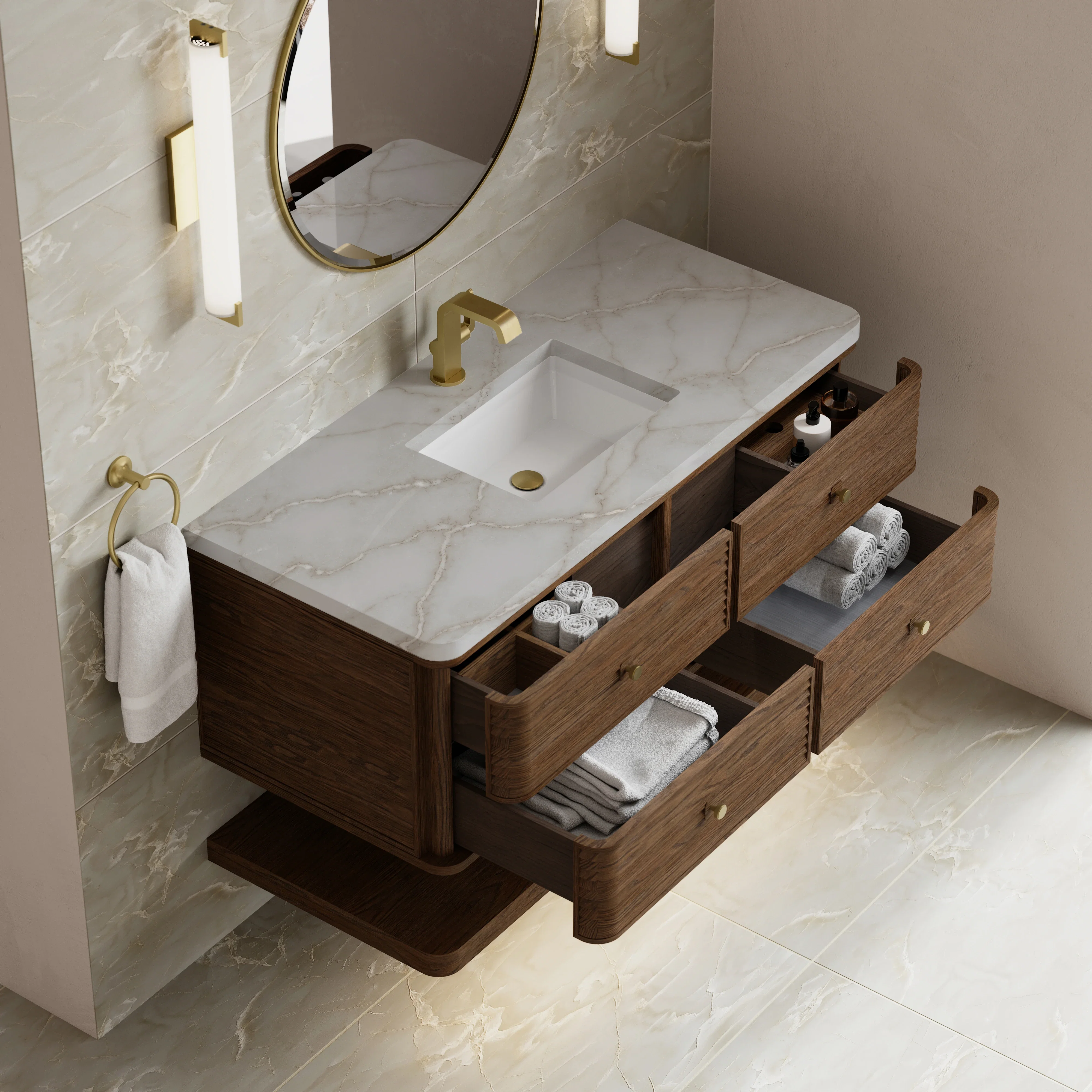 Allamari 48" Single Vanity, Sable w/ Single Hole 3 CM Victorian Silver Silestone Top