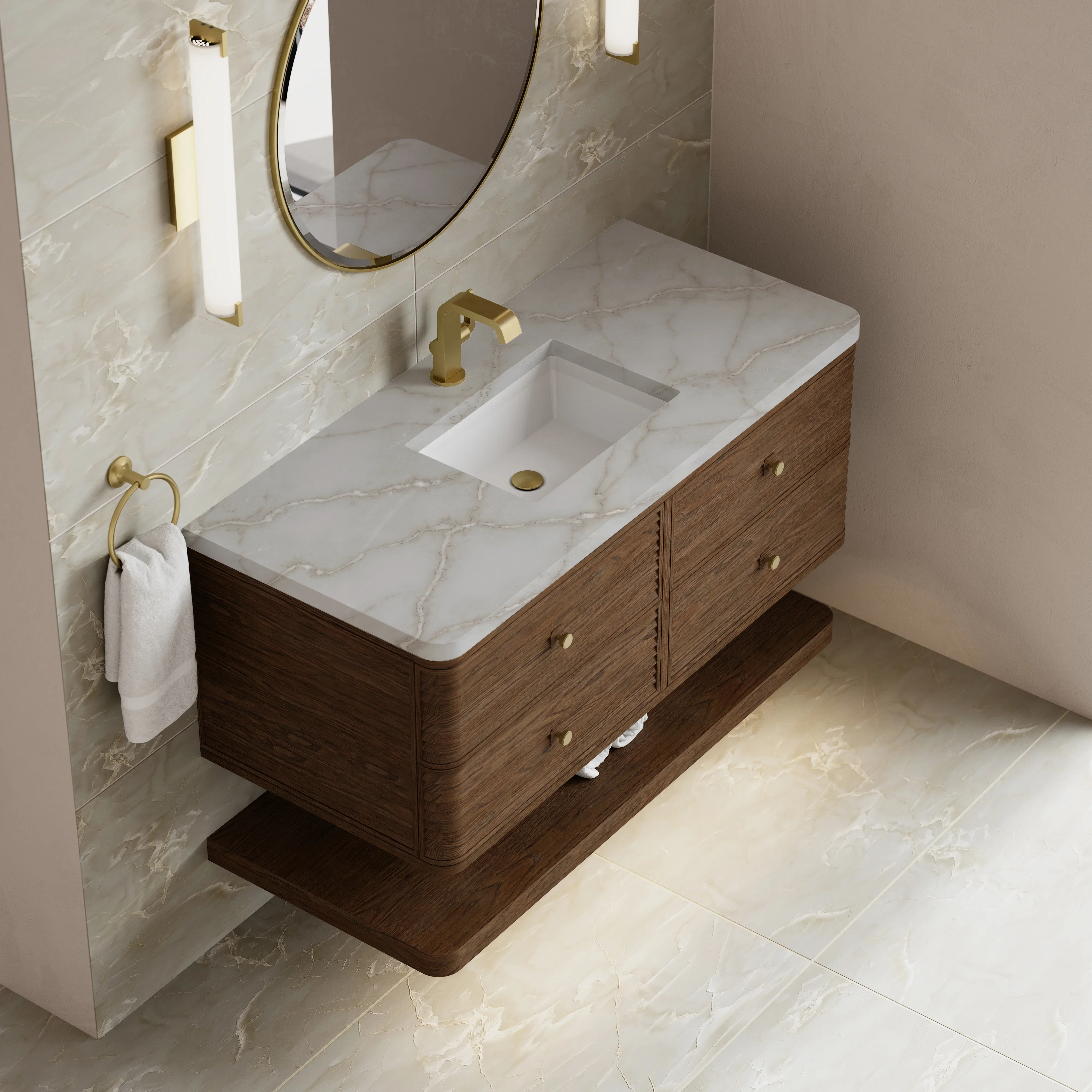 Allamari 48" Single Vanity, Sable w/ Single Hole 3 CM Victorian Silver Silestone Top
