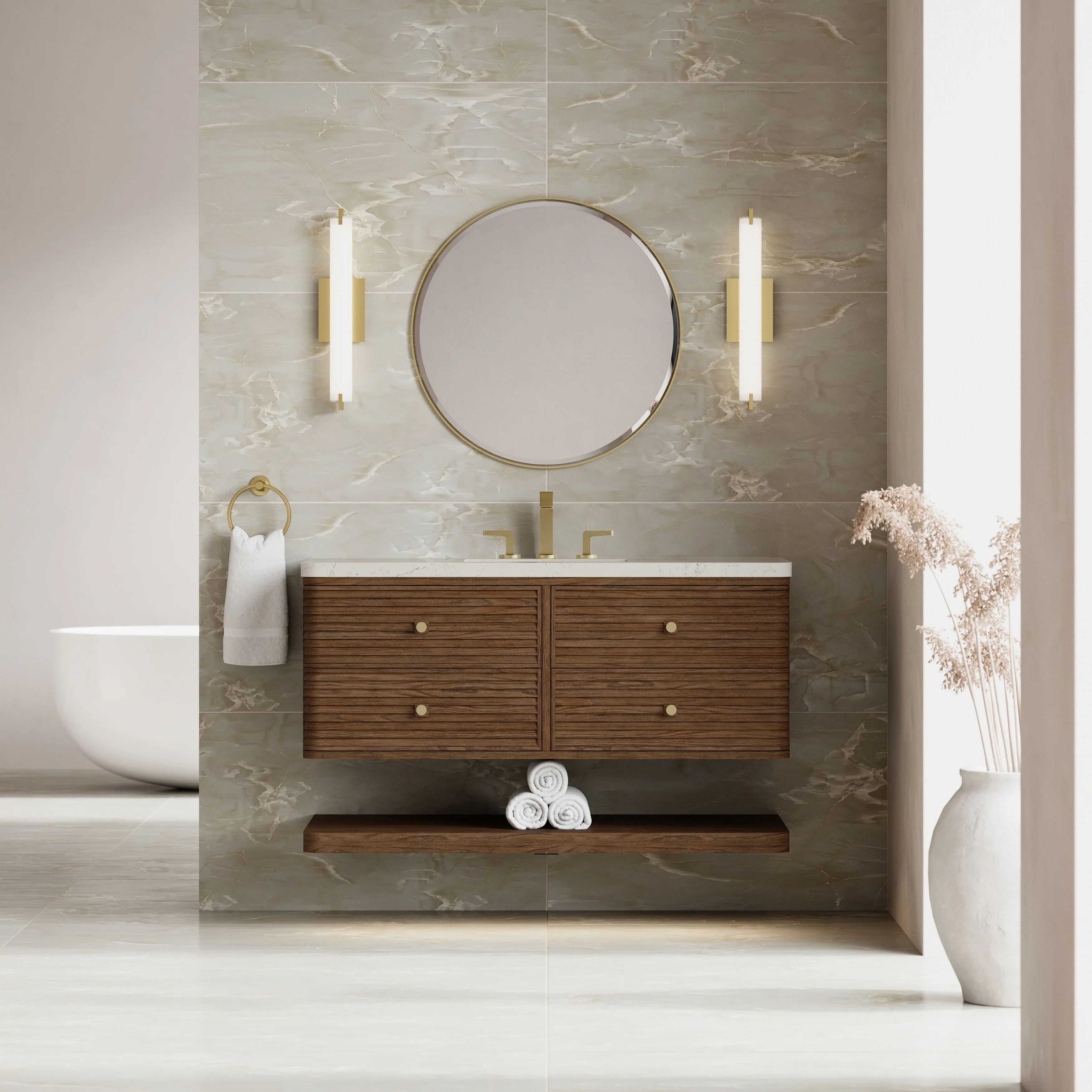 Allamari 48" Single Vanity, Sable w/ 3 CM Siberian Silestone Top w/FreePower Wireless Charger