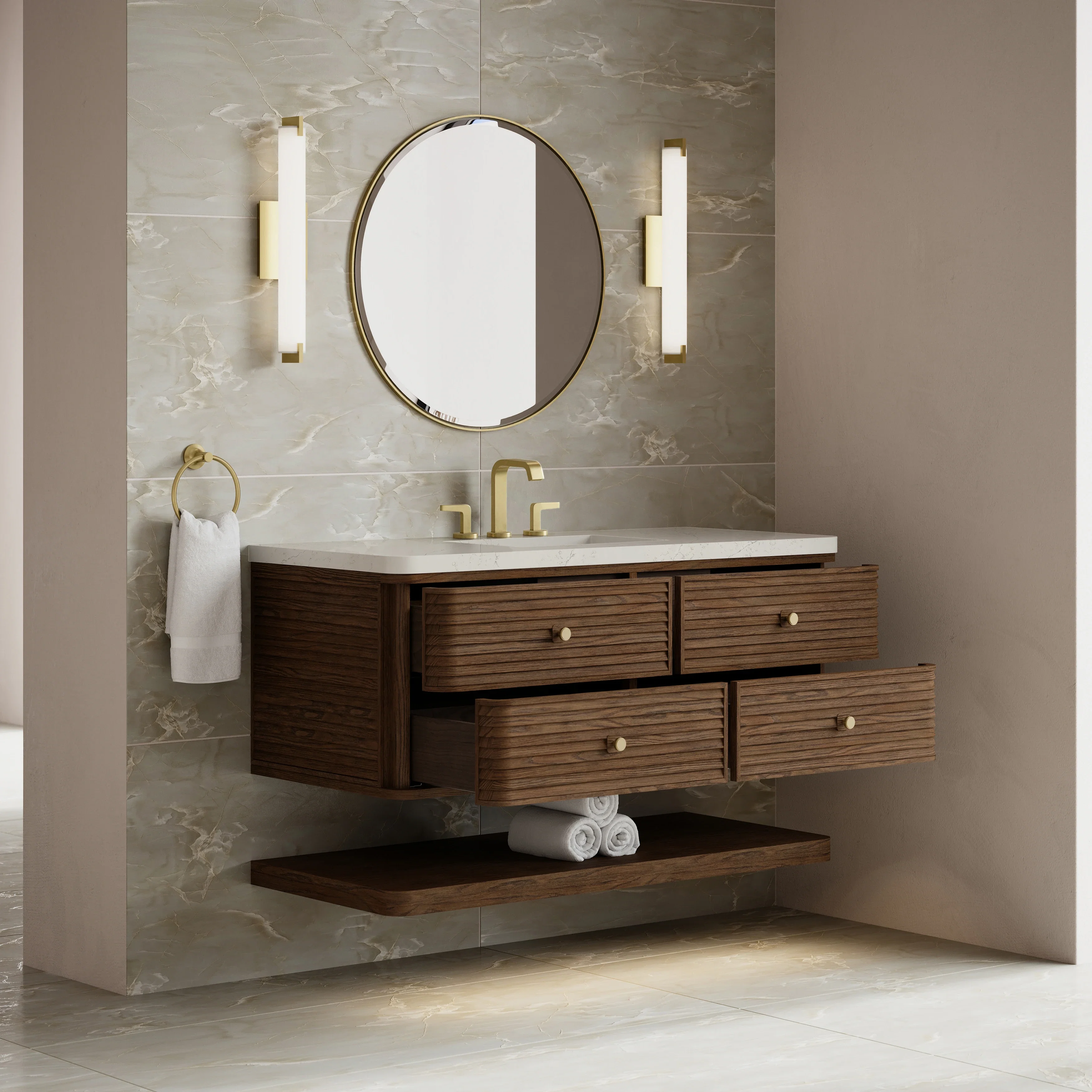 Allamari 48" Single Vanity, Sable w/ 3 CM Siberian Silestone Top w/FreePower Wireless Charger