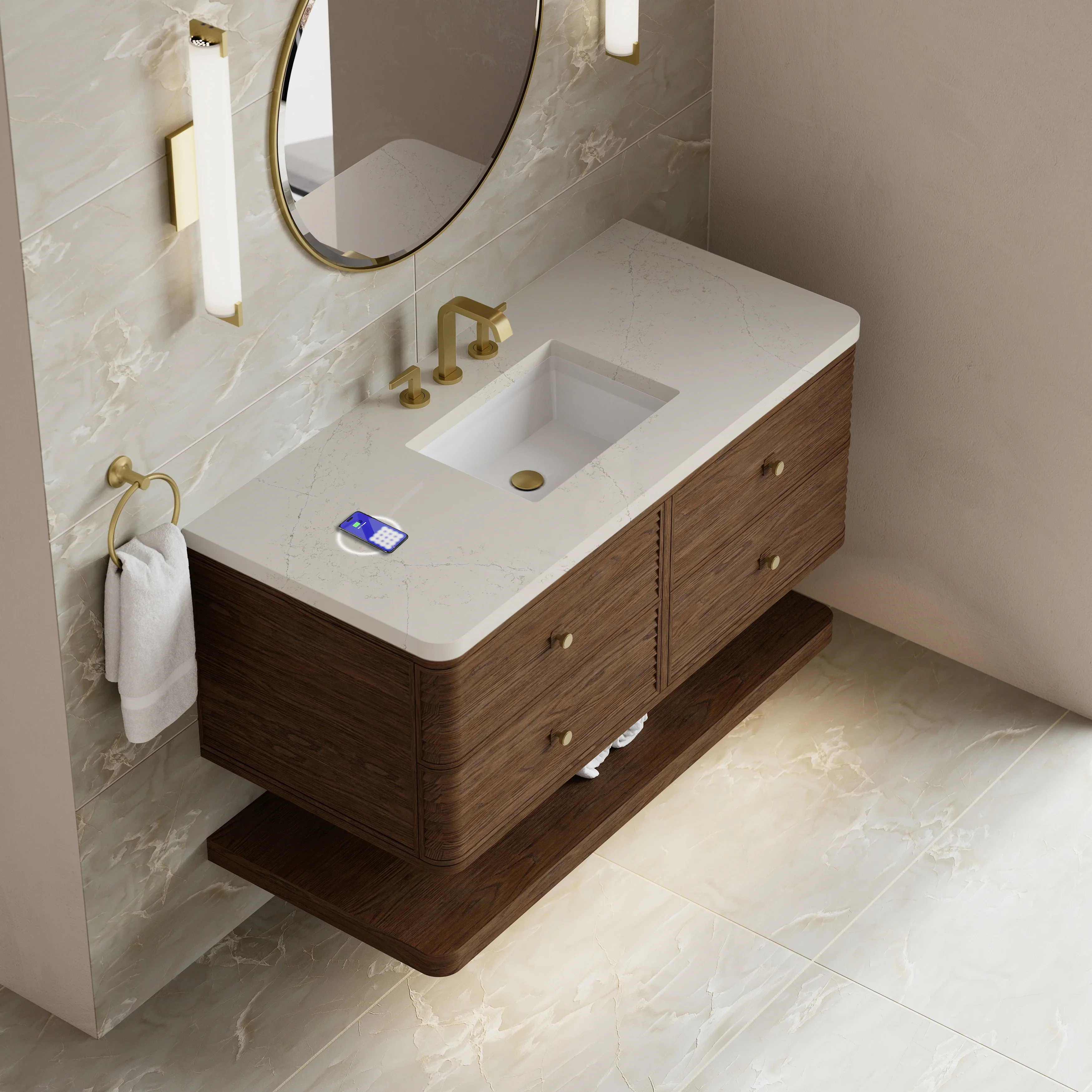 Allamari 48" Single Vanity, Sable w/ 3 CM Siberian Silestone Top w/FreePower Wireless Charger