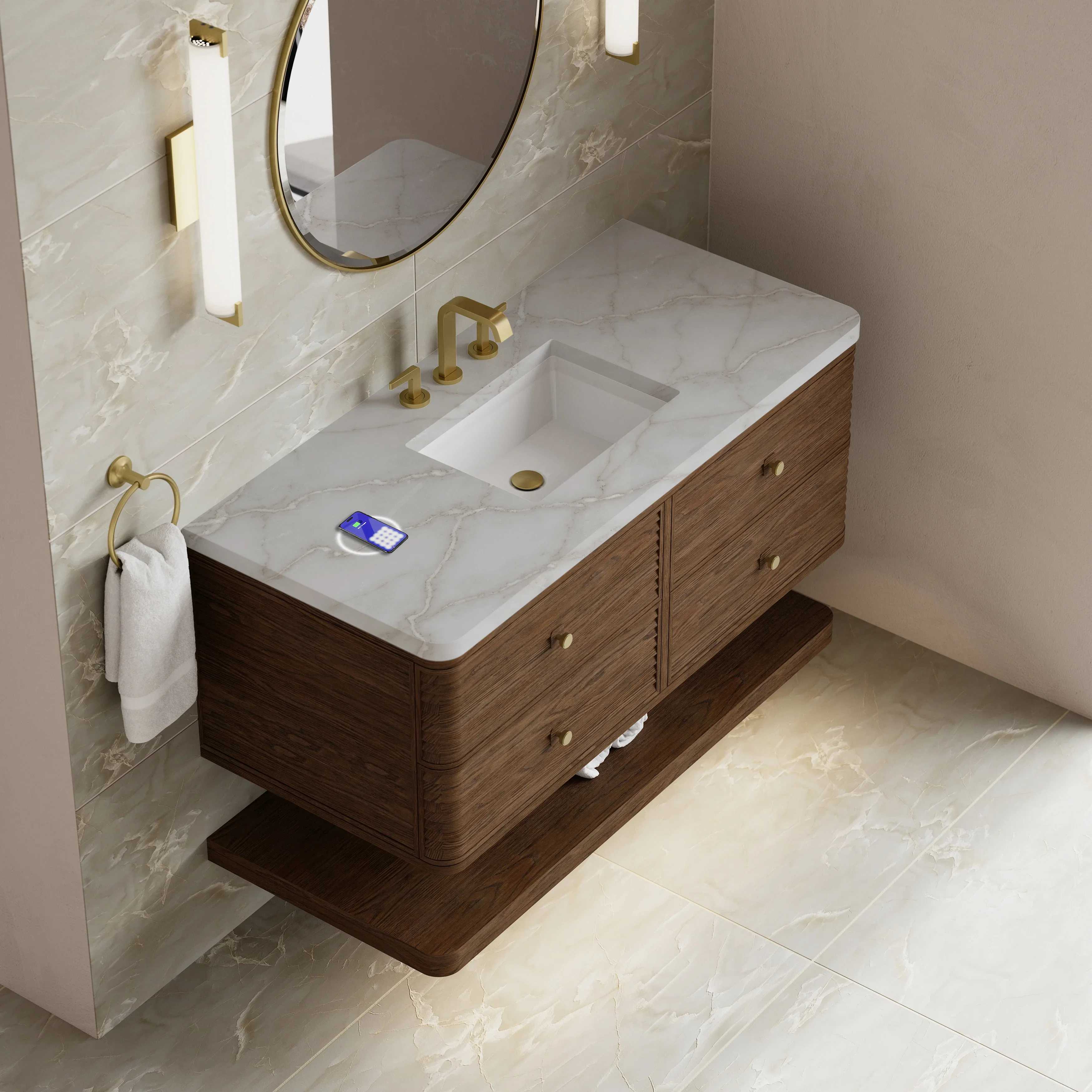 Allamari 48" Single Vanity, Sable w/ 3 CM Victorian Silver Top w/FreePower Wireless Charger