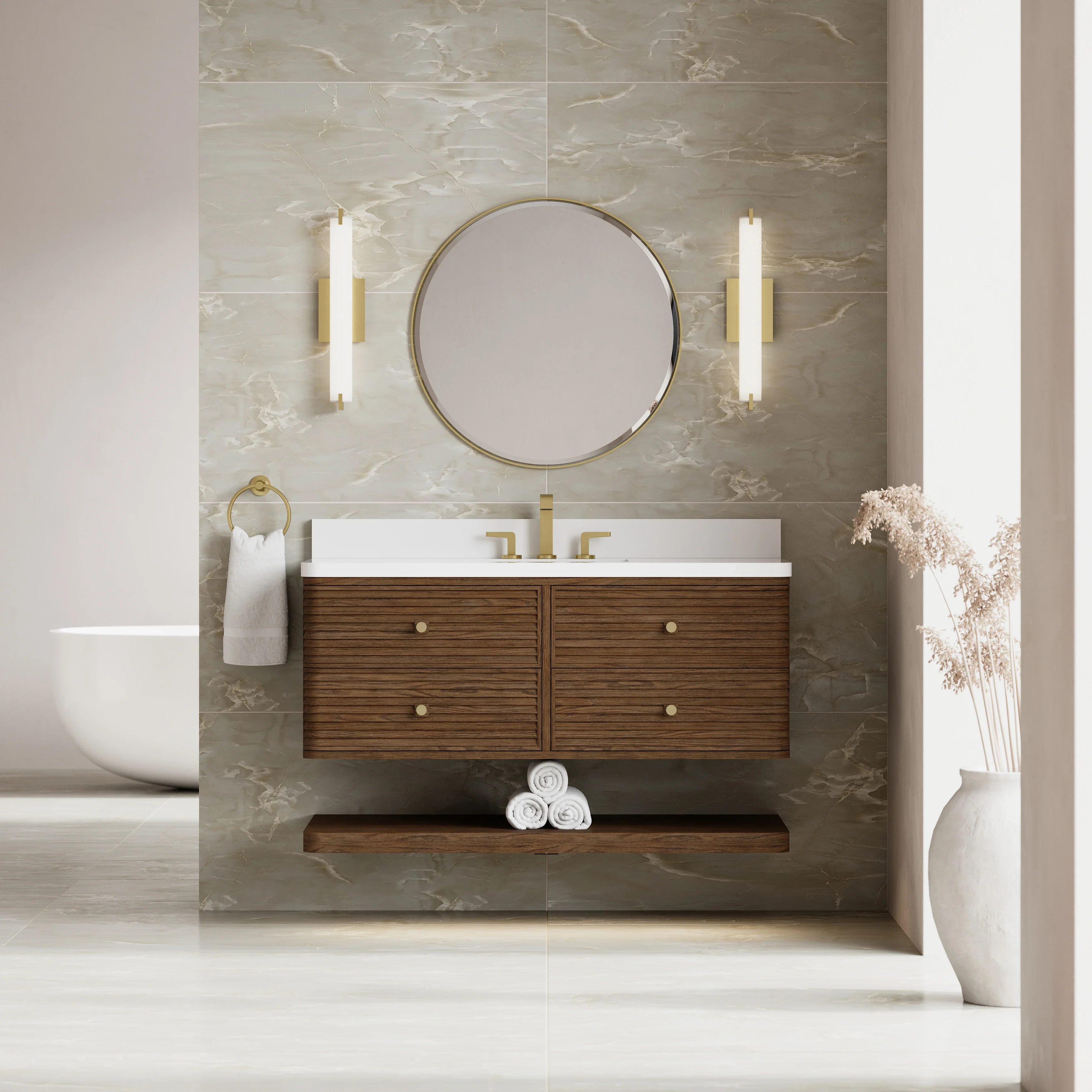 Allamari 48" Single Vanity, Sable w/ 3 CM White Zeus Silestone Top