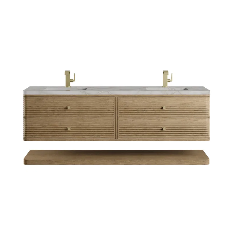 Allamari 72" Double Vanity, Dune Mist w/ Single Hole 3 CM Victorian Silver Silestone Top
