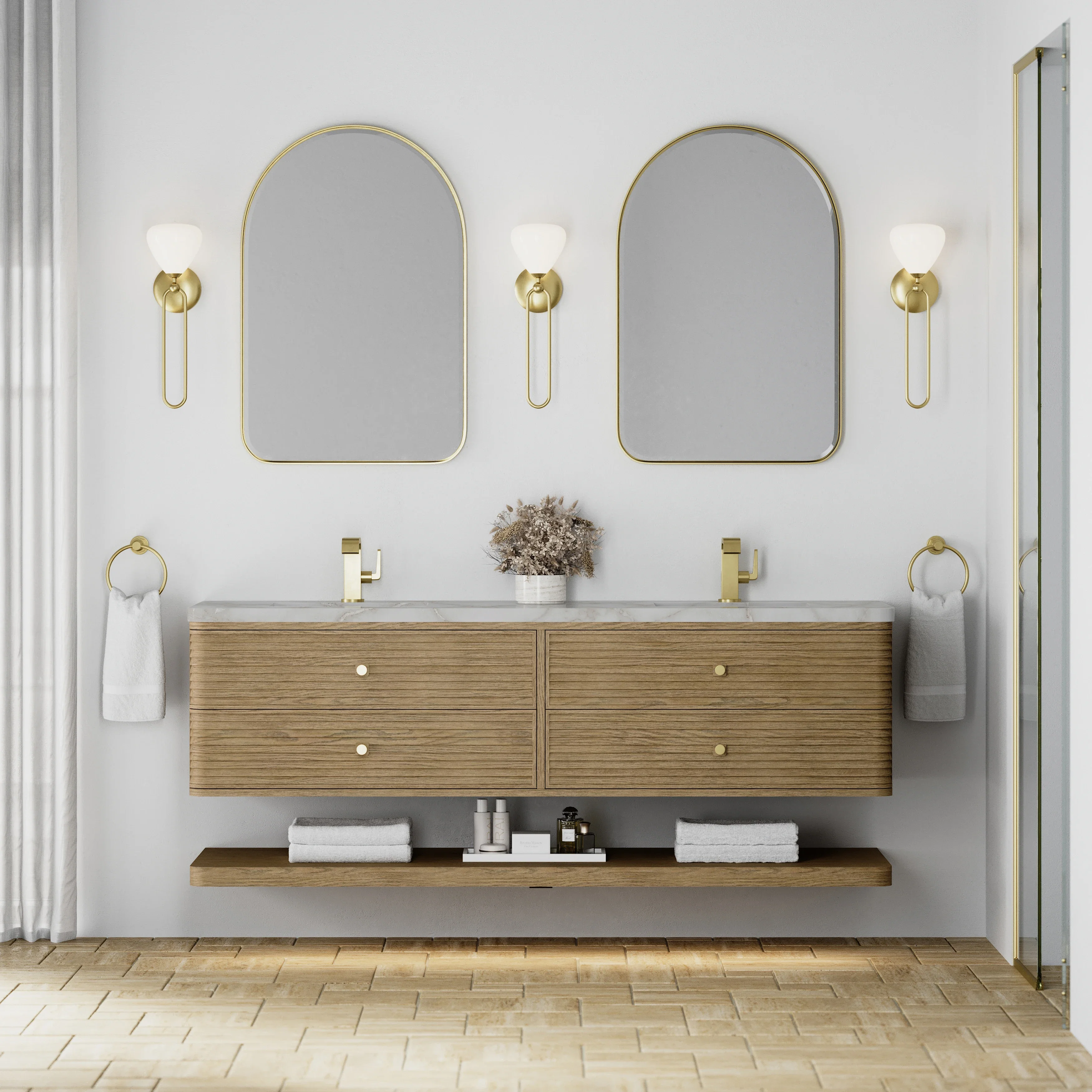 Allamari 72" Double Vanity, Dune Mist w/ Single Hole 3 CM Victorian Silver Silestone Top