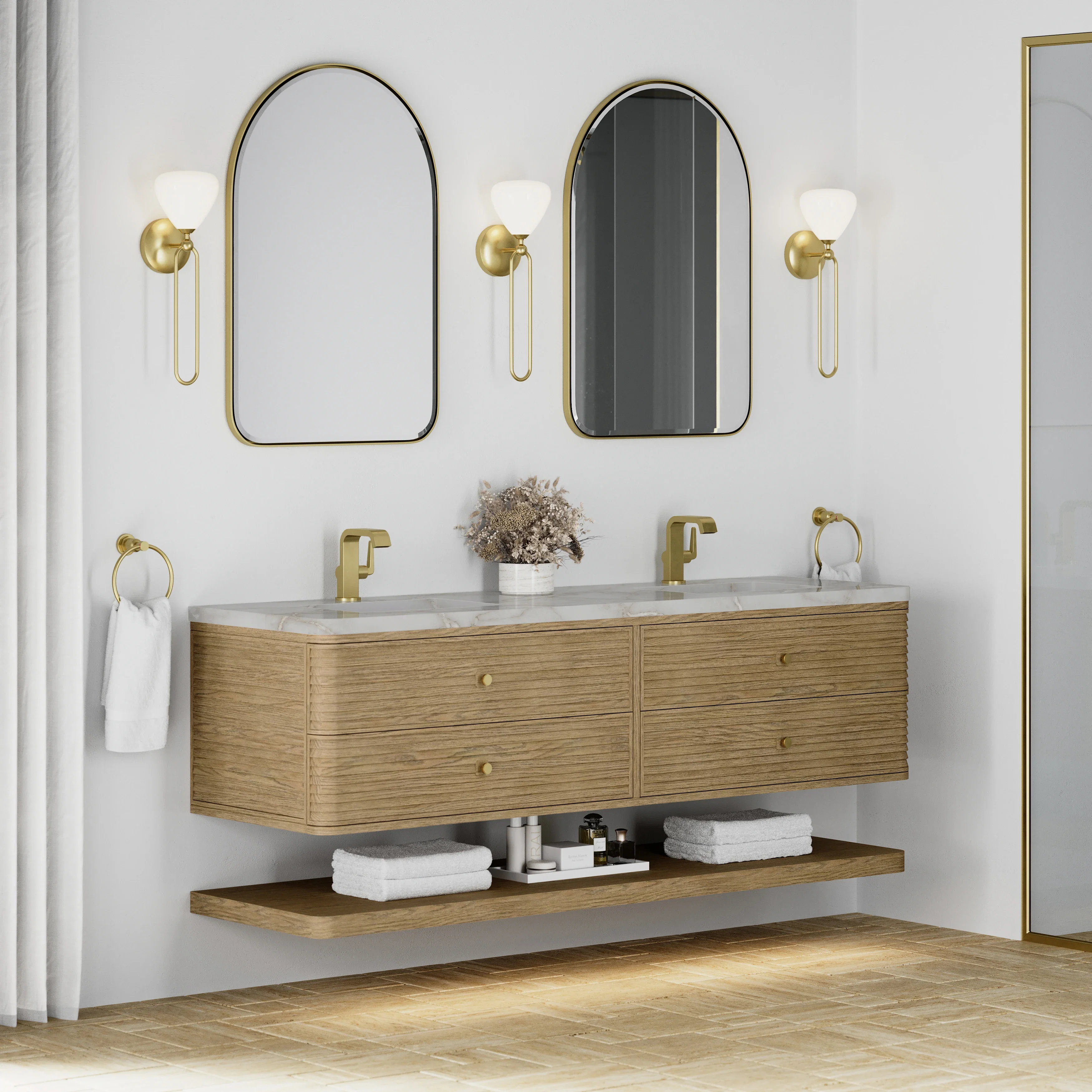 Allamari 72" Double Vanity, Dune Mist w/ Single Hole 3 CM Victorian Silver Silestone Top