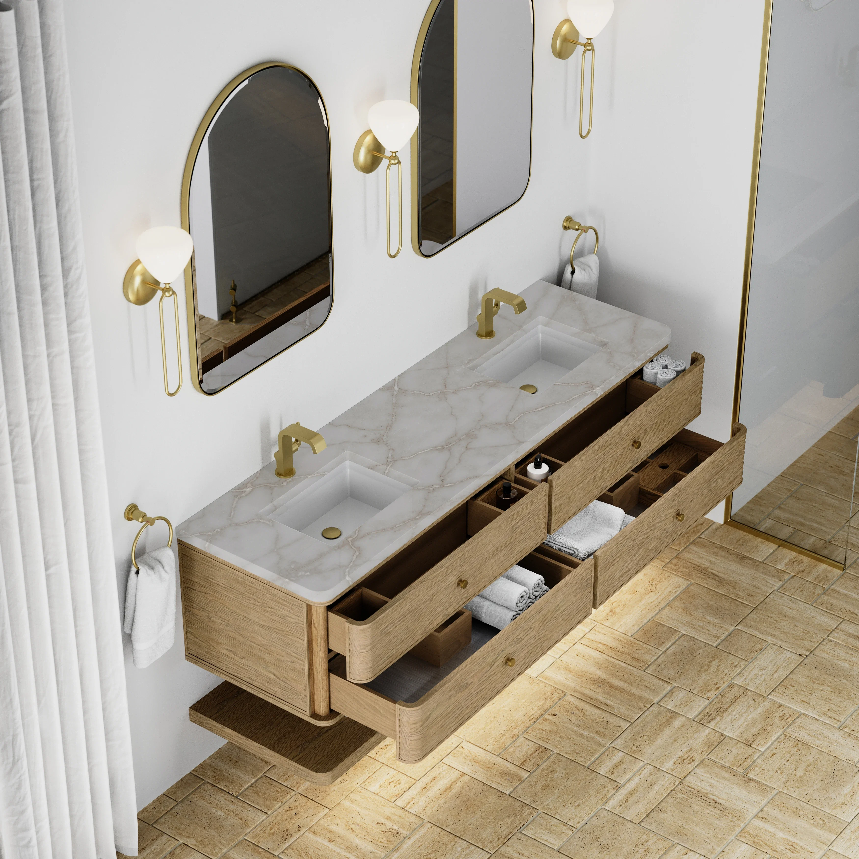 Allamari 72" Double Vanity, Dune Mist w/ Single Hole 3 CM Victorian Silver Silestone Top