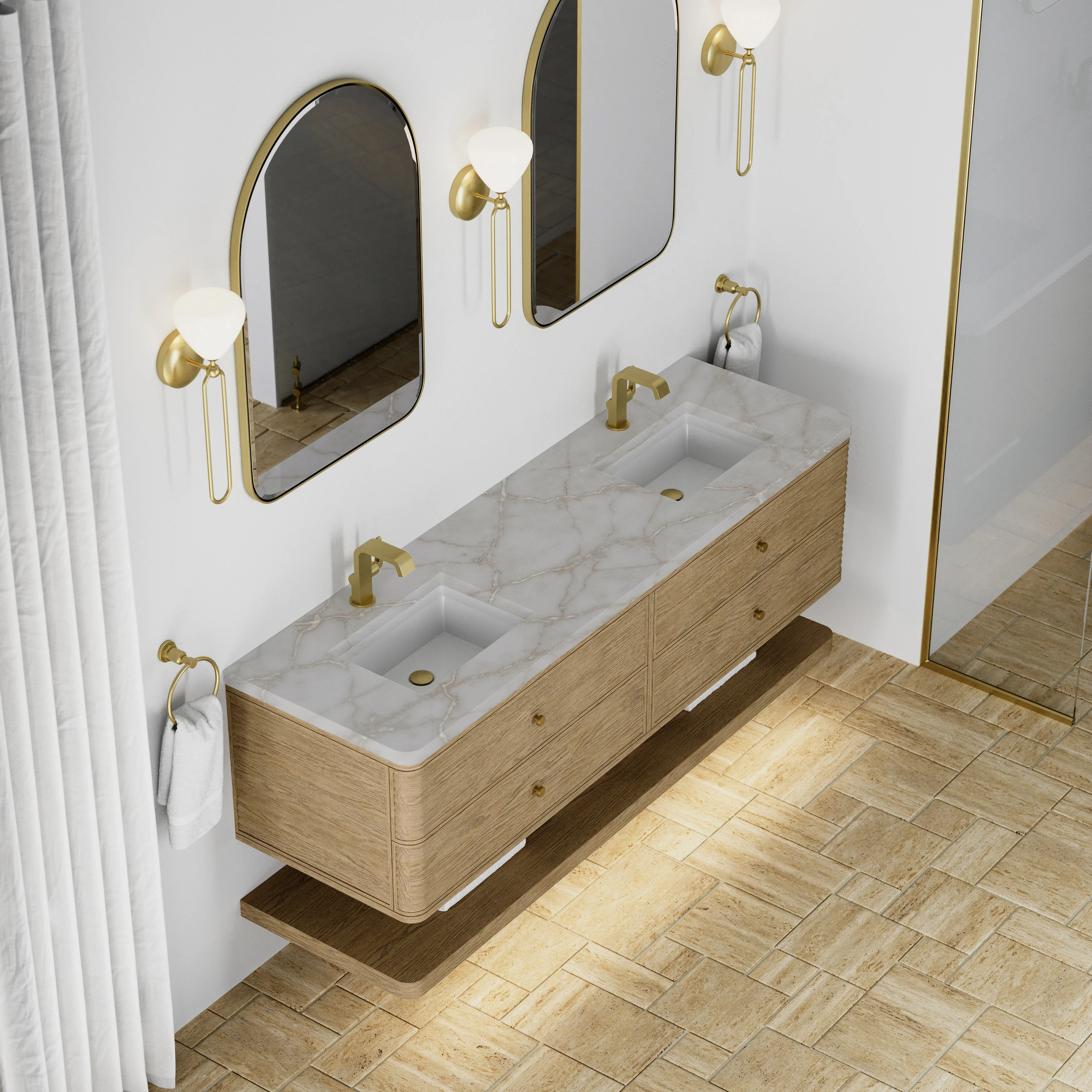Allamari 72" Double Vanity, Dune Mist w/ Single Hole 3 CM Victorian Silver Silestone Top