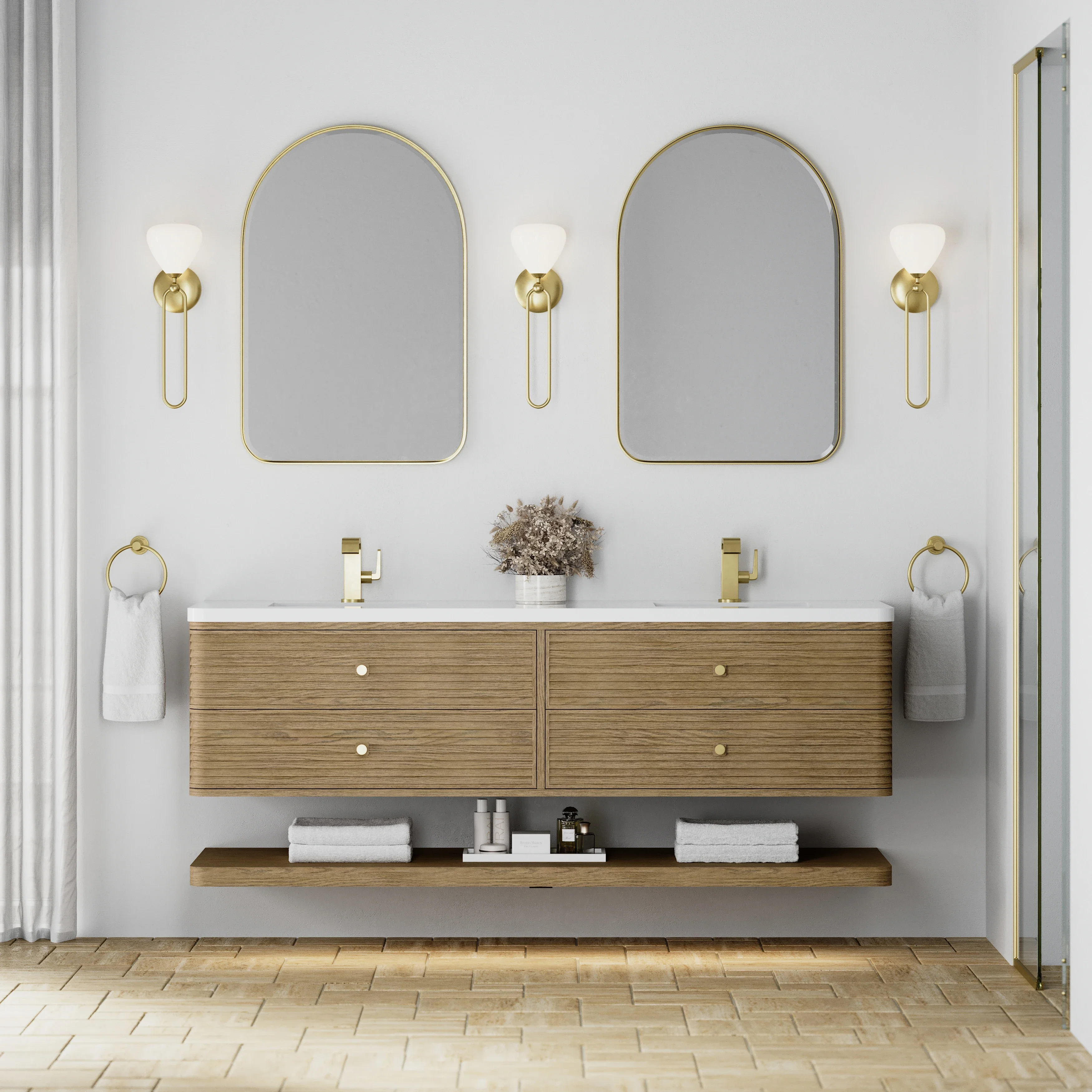 Allamari 72" Double Vanity, Dune Mist w/ Single Hole 3 CM White Zeus Silestone Top