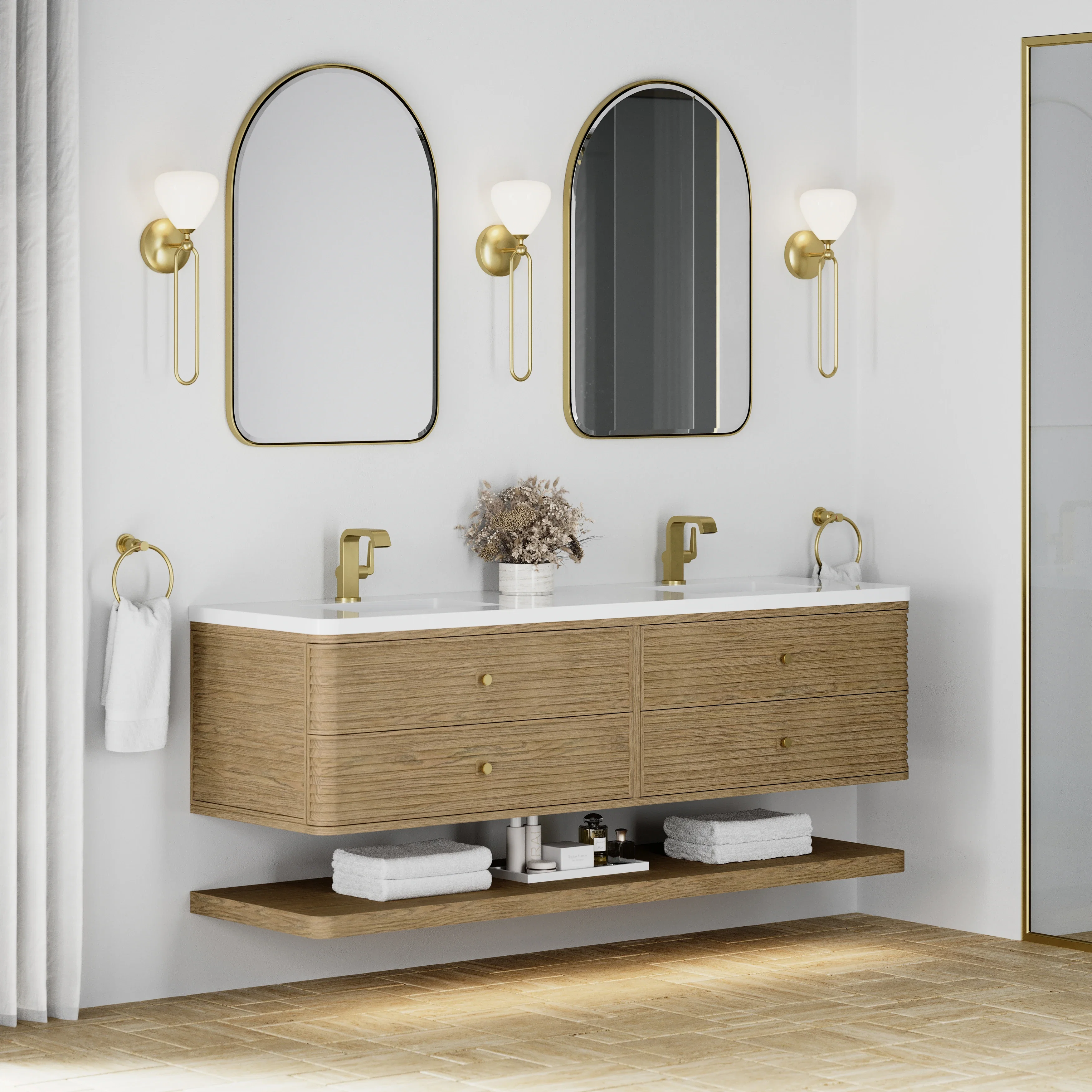 Allamari 72" Double Vanity, Dune Mist w/ Single Hole 3 CM White Zeus Silestone Top