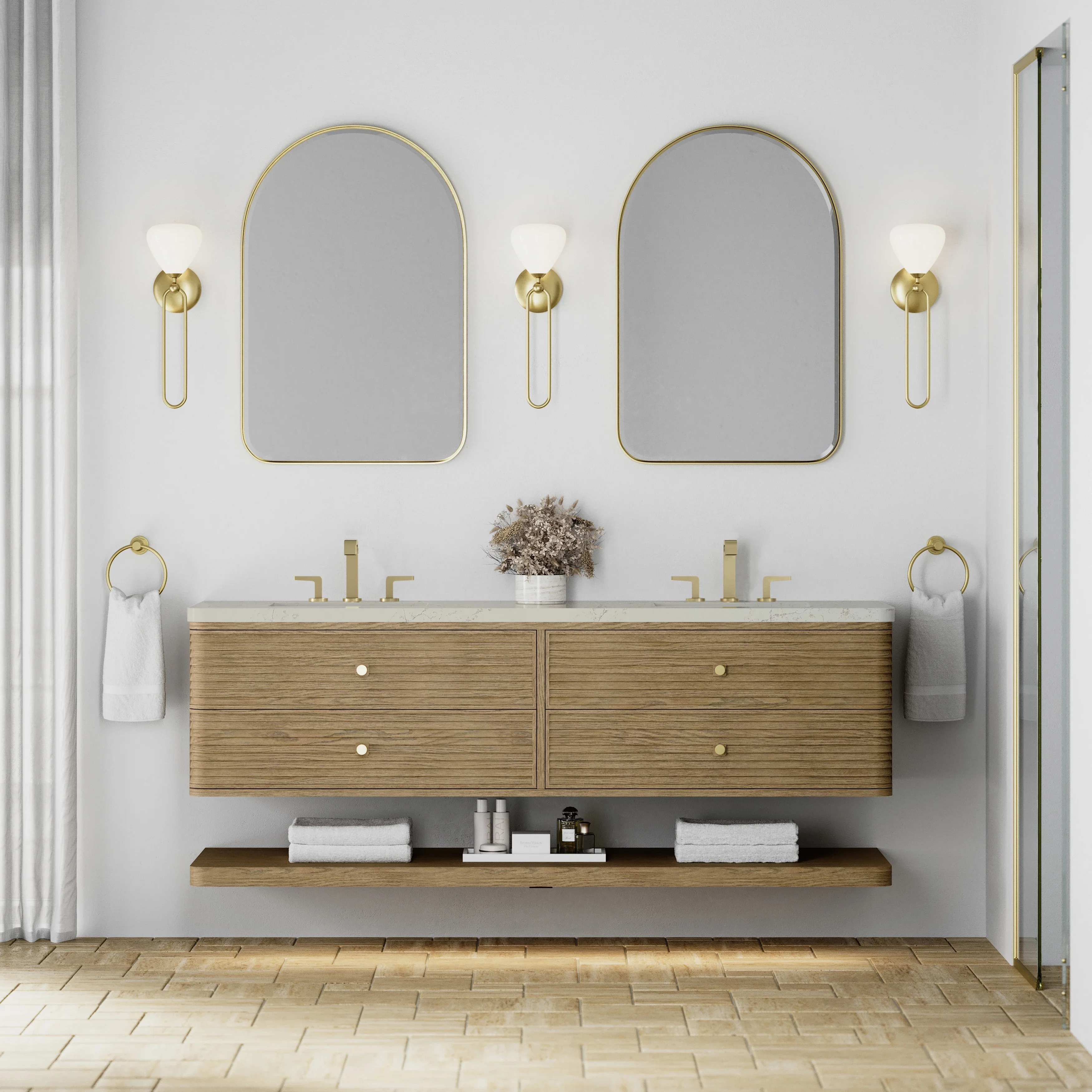 Allamari 72" Double Vanity, Dune Mist w/ 3 CM Siberian Silestone Top w/FreePower Wireless Charger