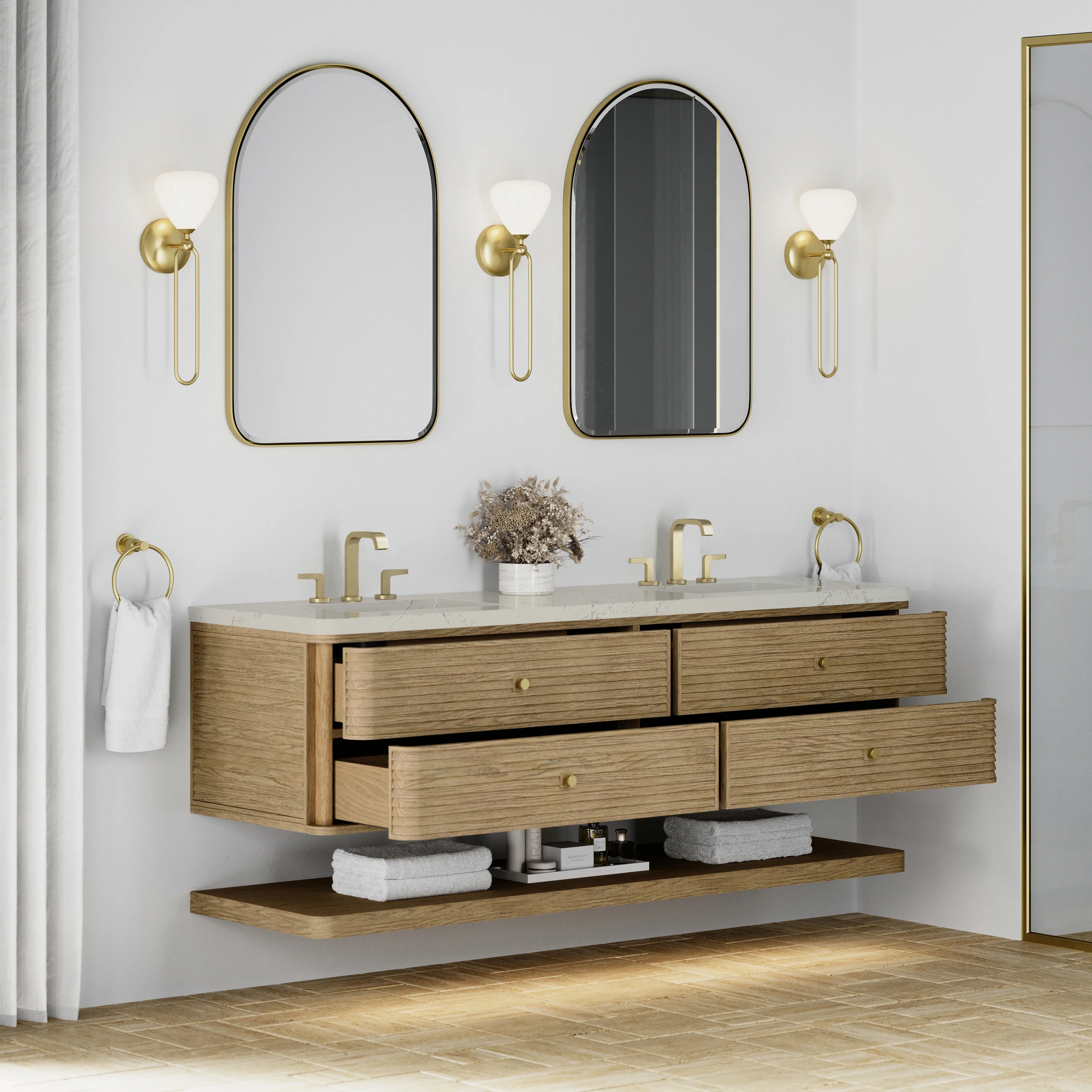 Allamari 72" Double Vanity, Dune Mist w/ 3 CM Siberian Silestone Top w/FreePower Wireless Charger
