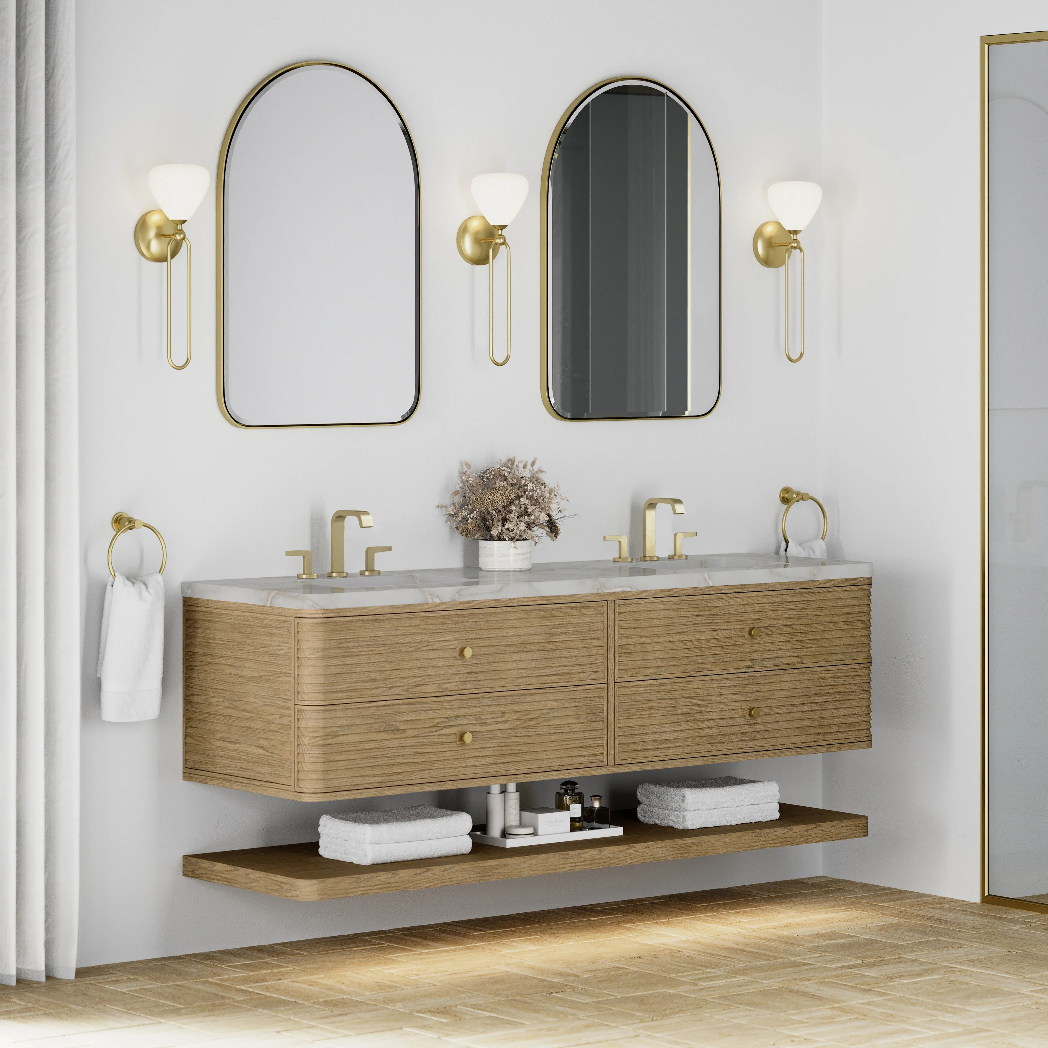 Allamari 72" Double Vanity, Dune Mist w/ 3 CM Victorian Silver Top w/FreePower Wireless Charger