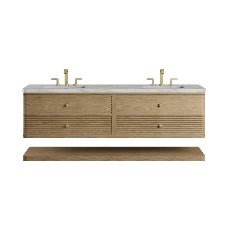 Allamari 72" Double Vanity, Dune Mist w/ 3 CM Victorian Silver Silestone Top
