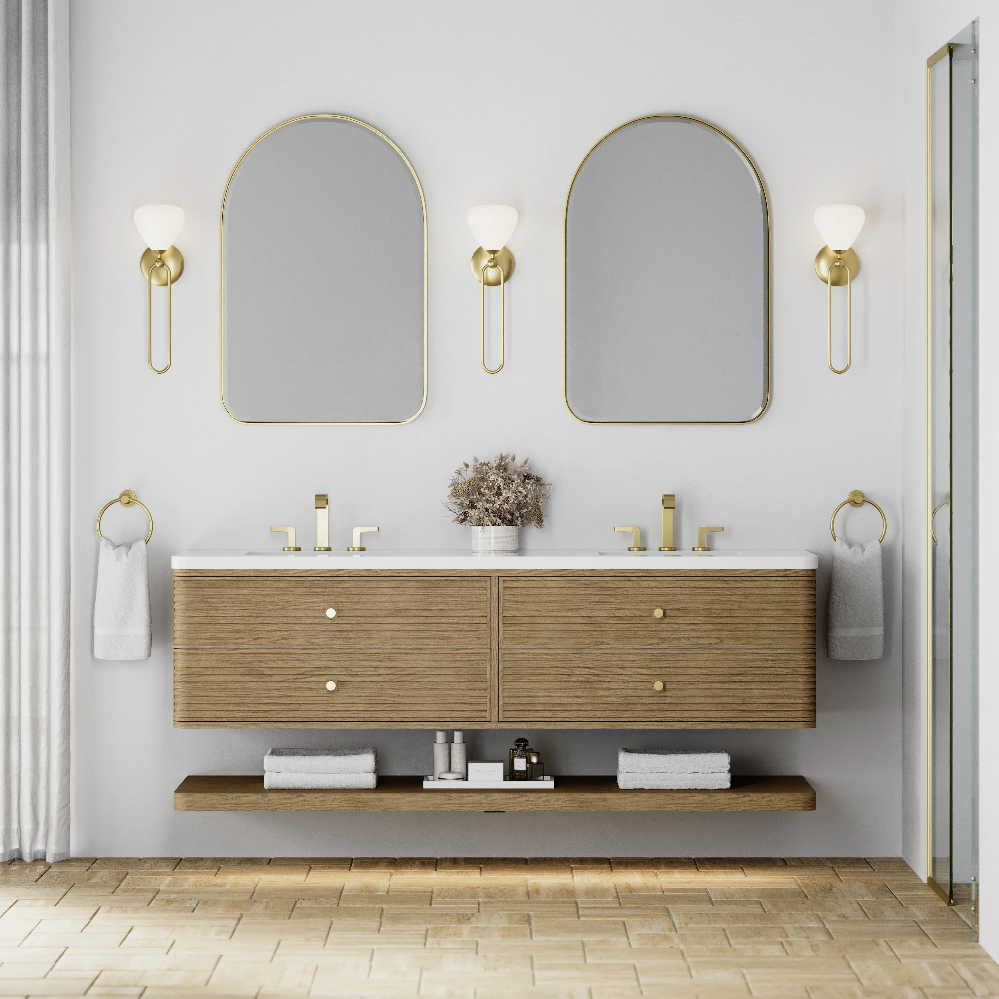 Allamari 72" Double Vanity, Dune Mist w/ 3 CM White Zeus Silestone Top