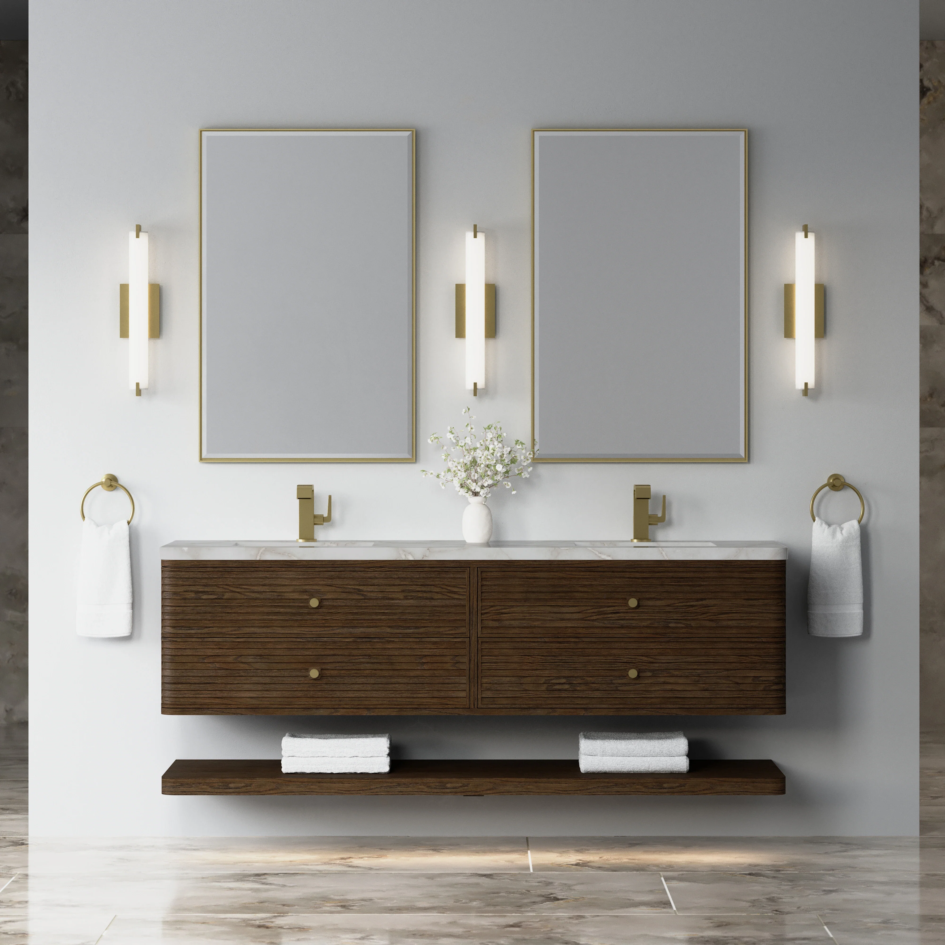 Allamari 72" Double Vanity, Sable w/ Single Hole 3 CM Victorian Silver Silestone Top
