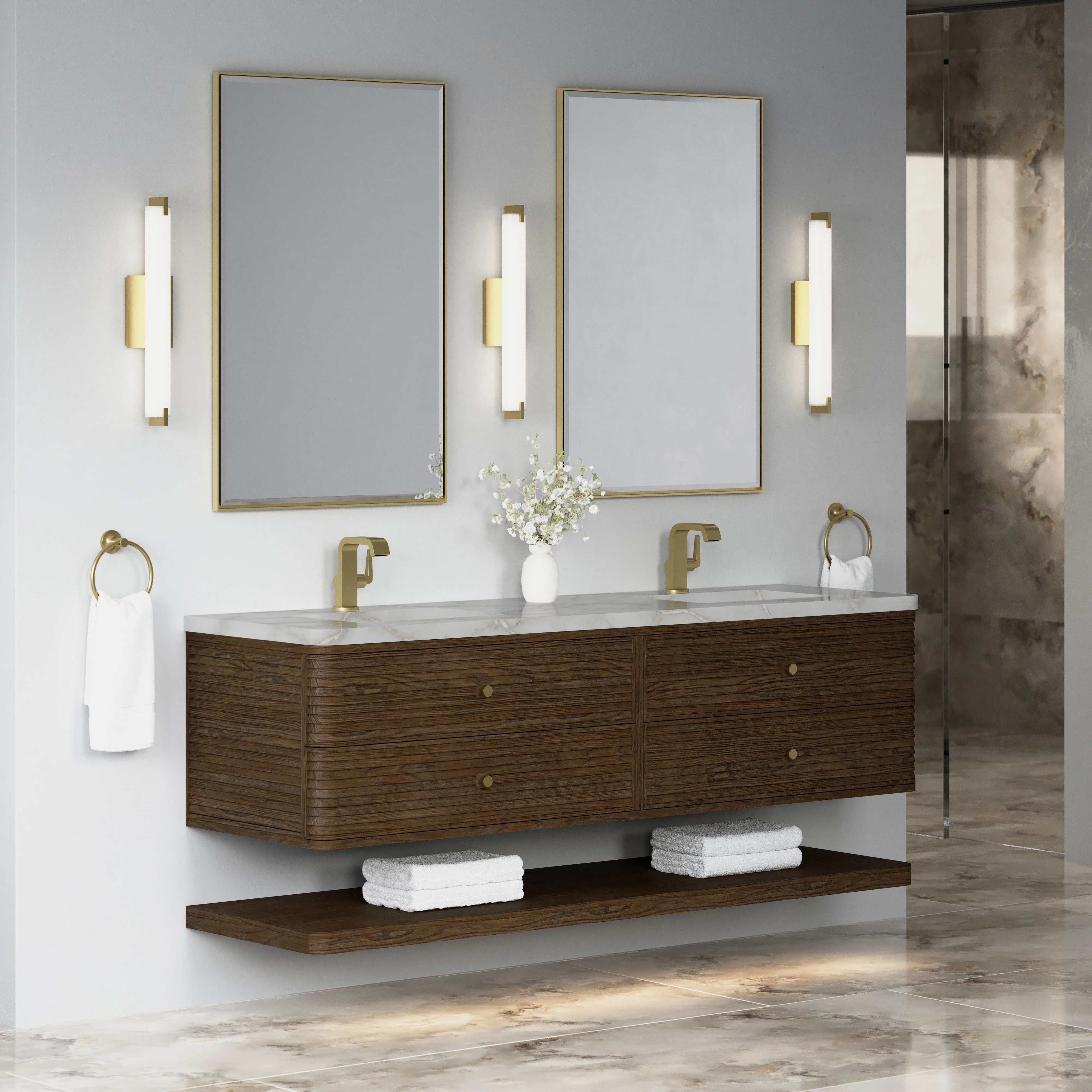 Allamari 72" Double Vanity, Sable w/ Single Hole 3 CM Victorian Silver Silestone Top