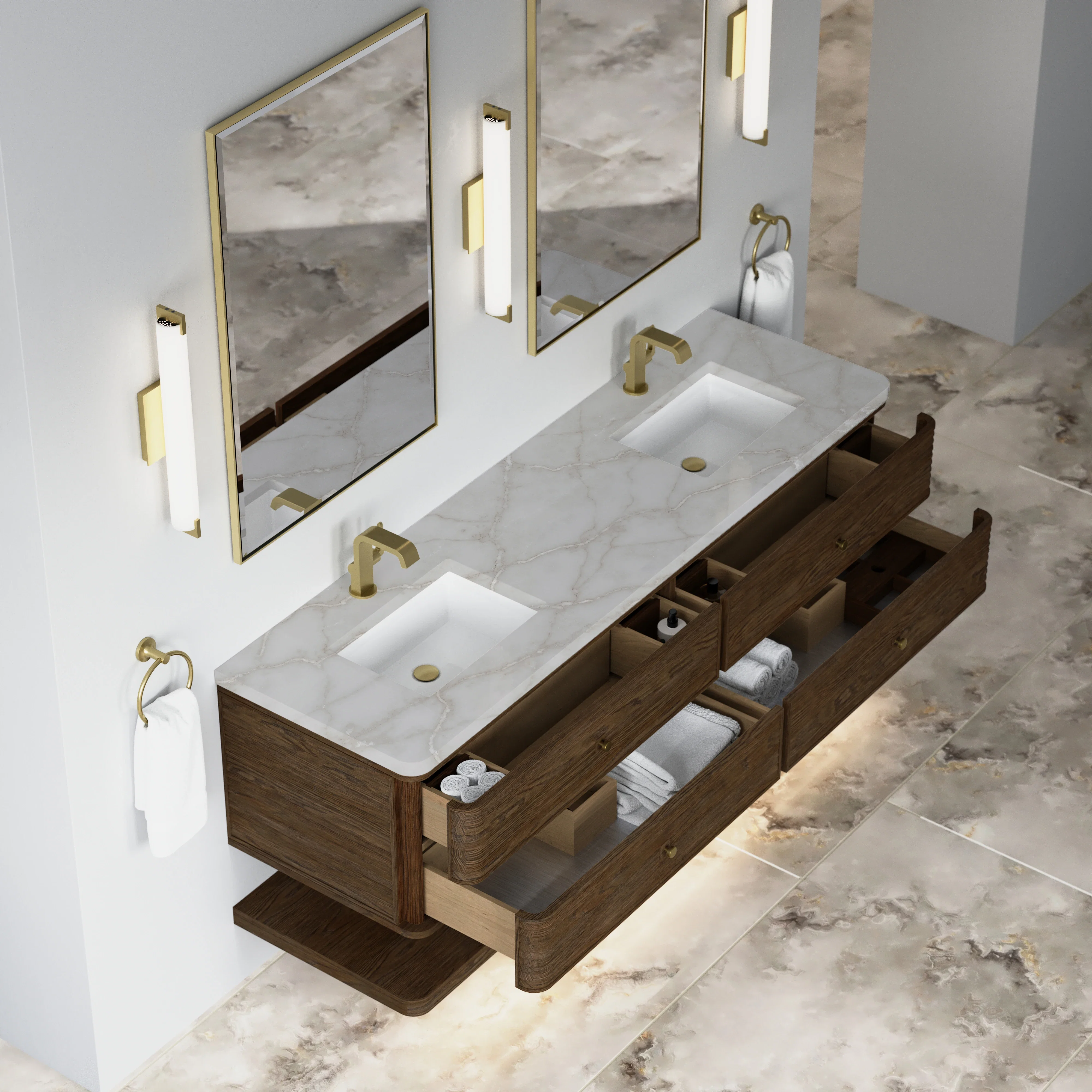 Allamari 72" Double Vanity, Sable w/ Single Hole 3 CM Victorian Silver Silestone Top
