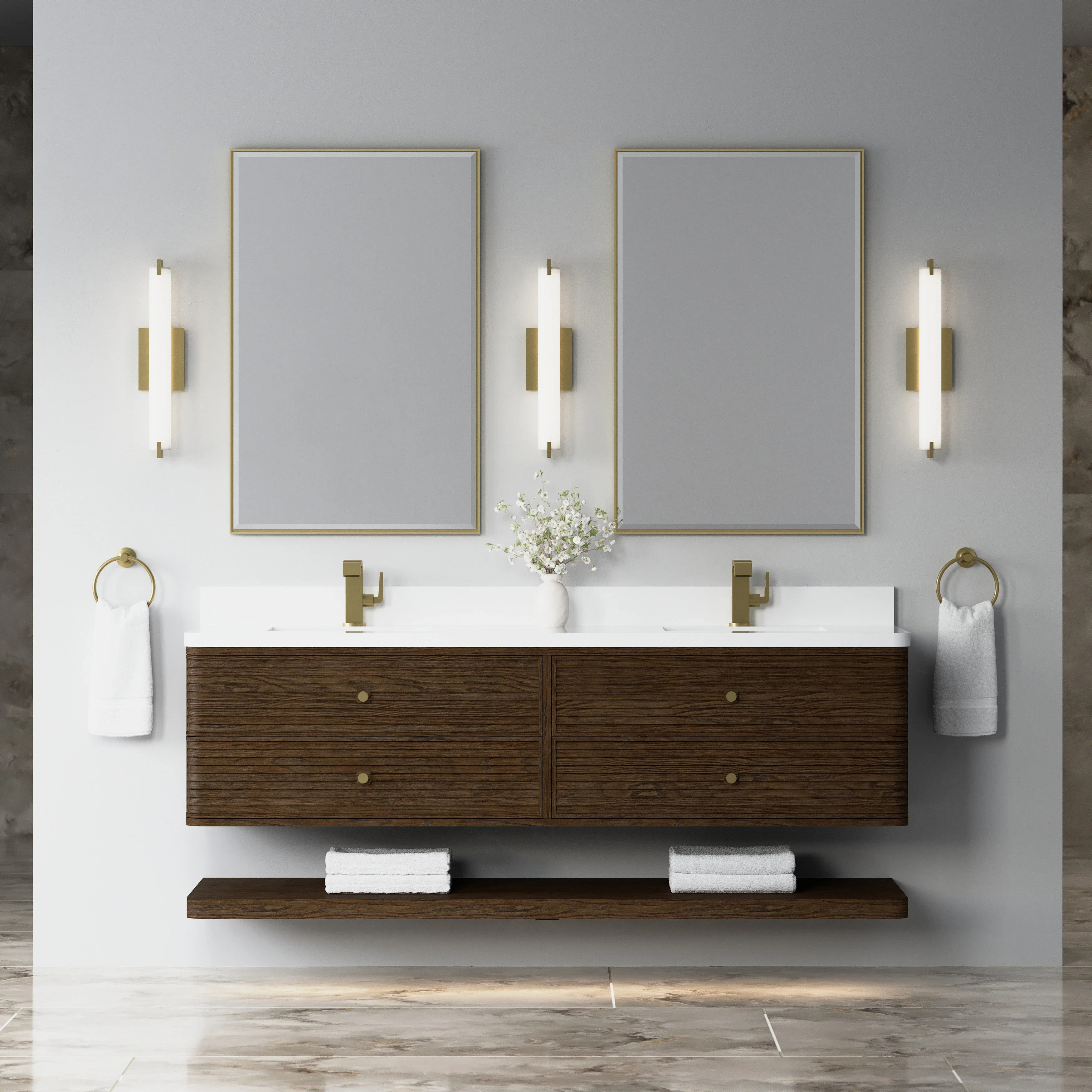 Allamari 72" Double Vanity, Sable w/ Single Hole 3 CM White Zeus Silestone Top