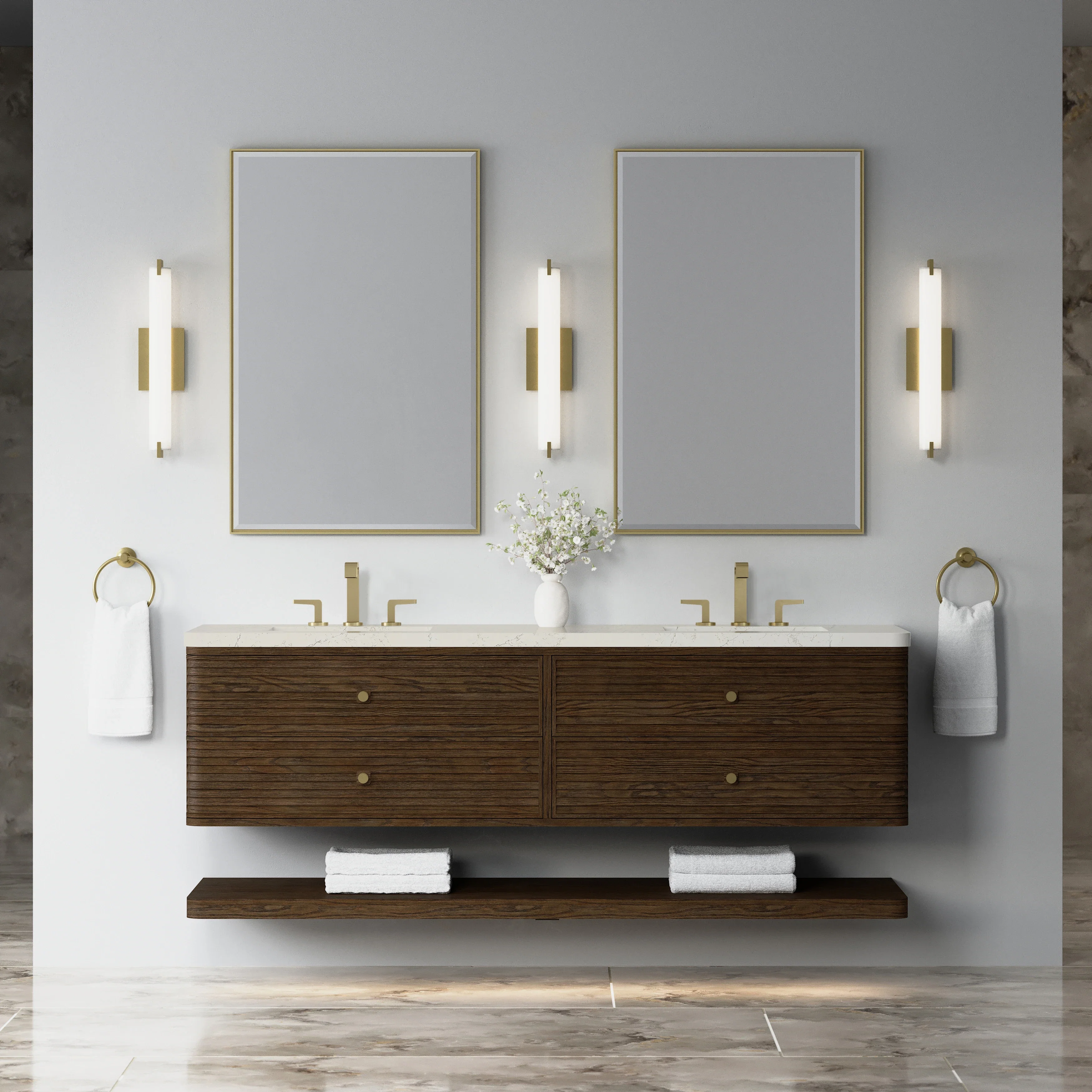 Allamari 72" Double Vanity, Sable w/ 3 CM Siberian Silestone Top w/FreePower Wireless Charger