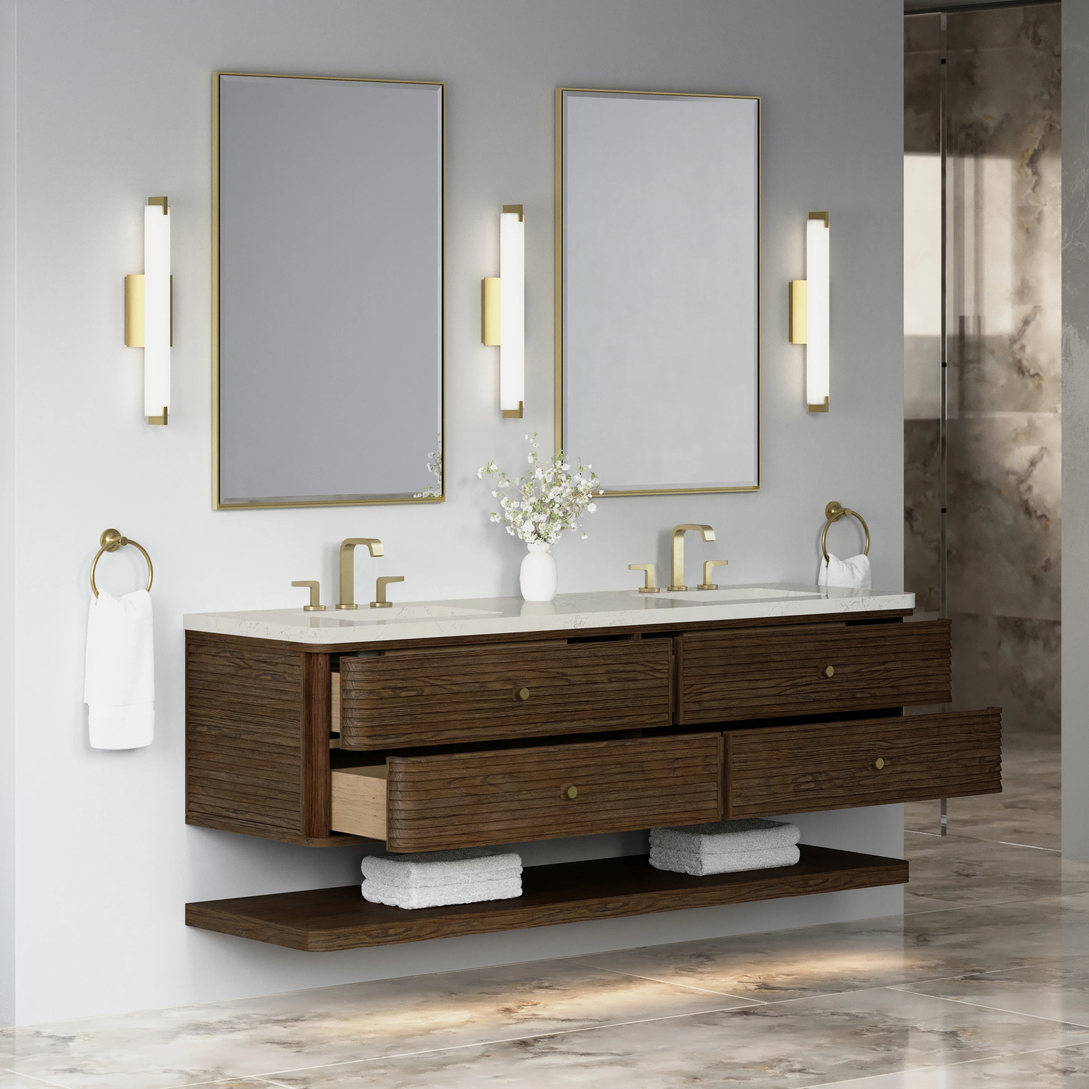 Allamari 72" Double Vanity, Sable w/ 3 CM Siberian Silestone Top w/FreePower Wireless Charger