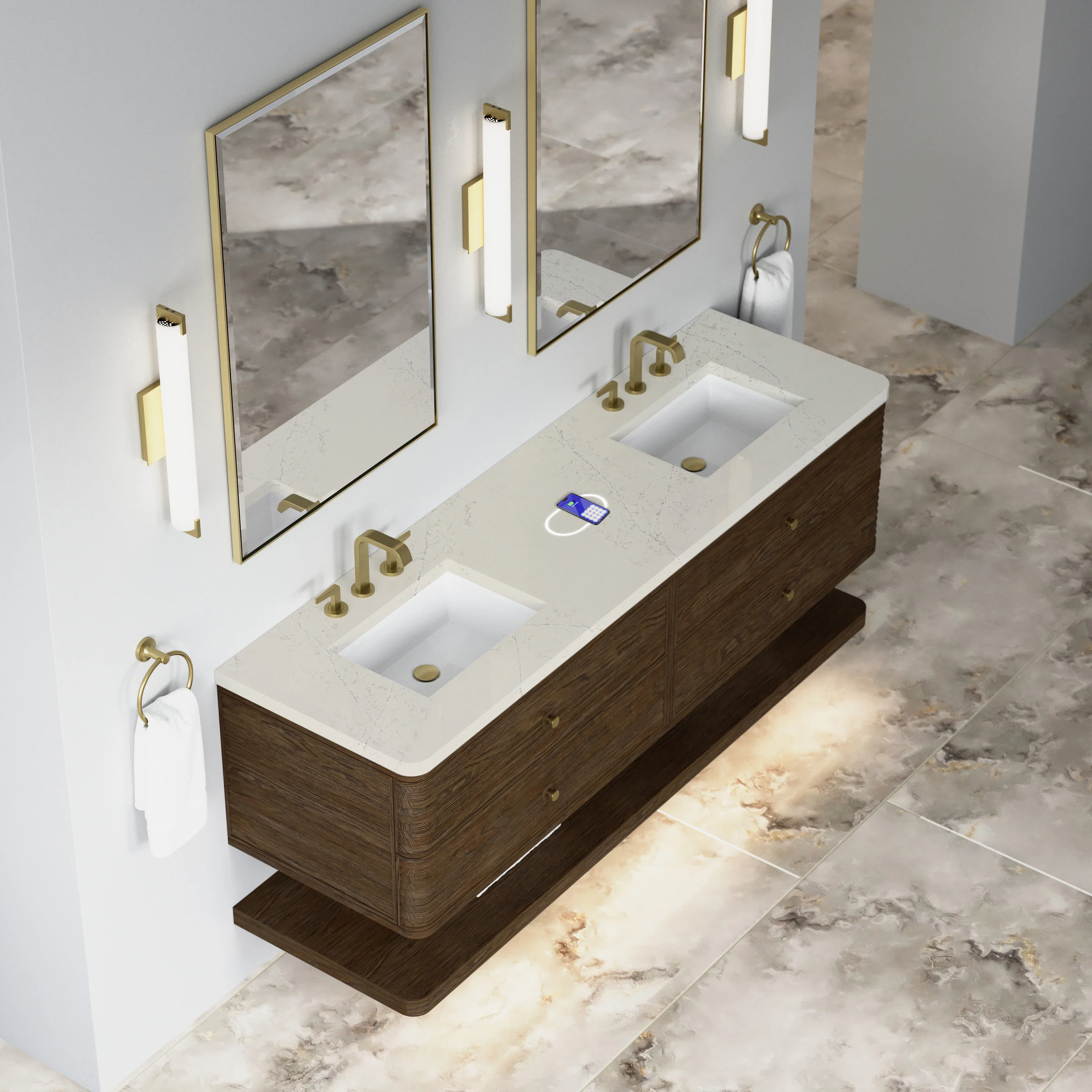 Allamari 72" Double Vanity, Sable w/ 3 CM Siberian Silestone Top w/FreePower Wireless Charger