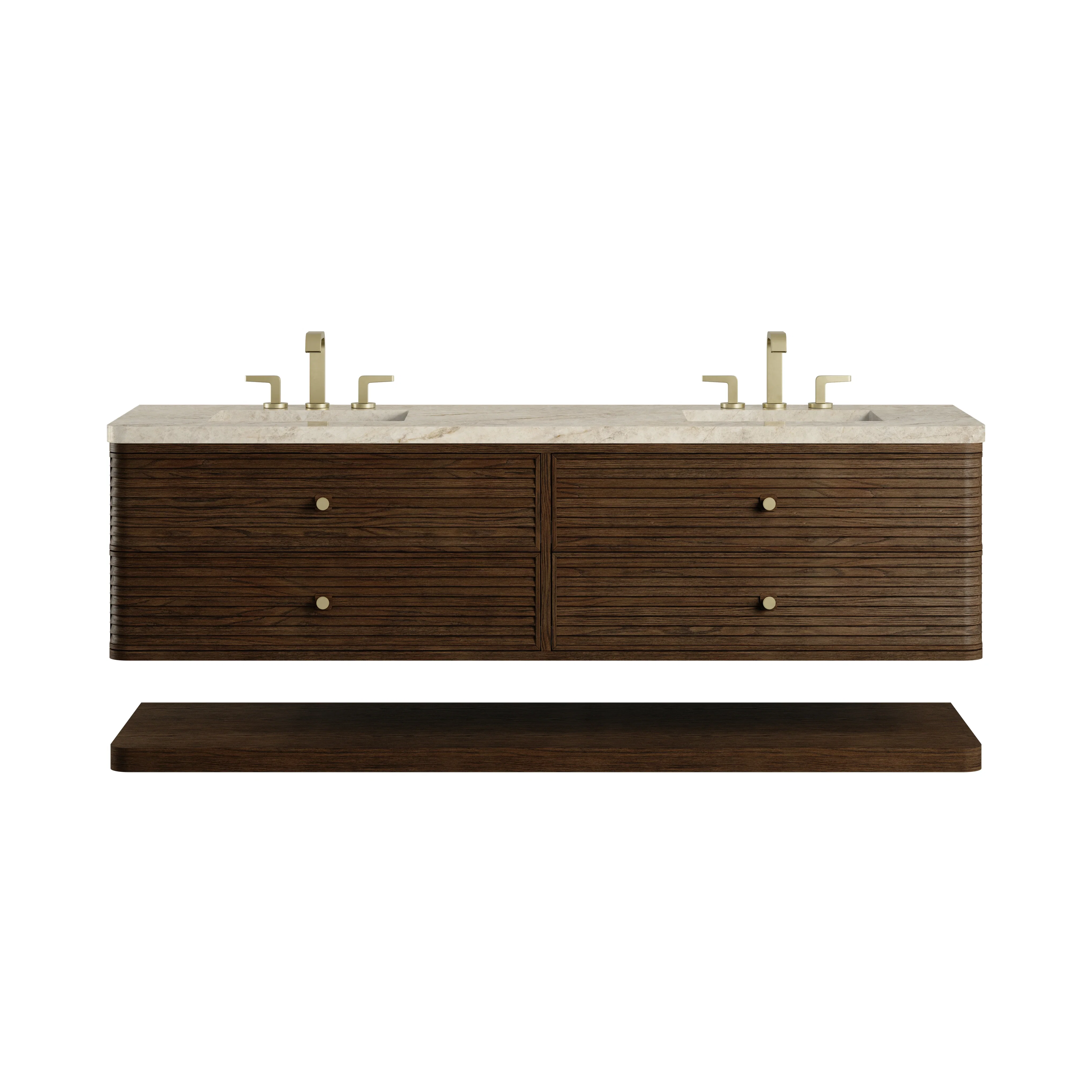 Allamari 72" Double Vanity, Sable w/ 3 CM Tajnar Eclos Top w/FreePower Wireless Charger