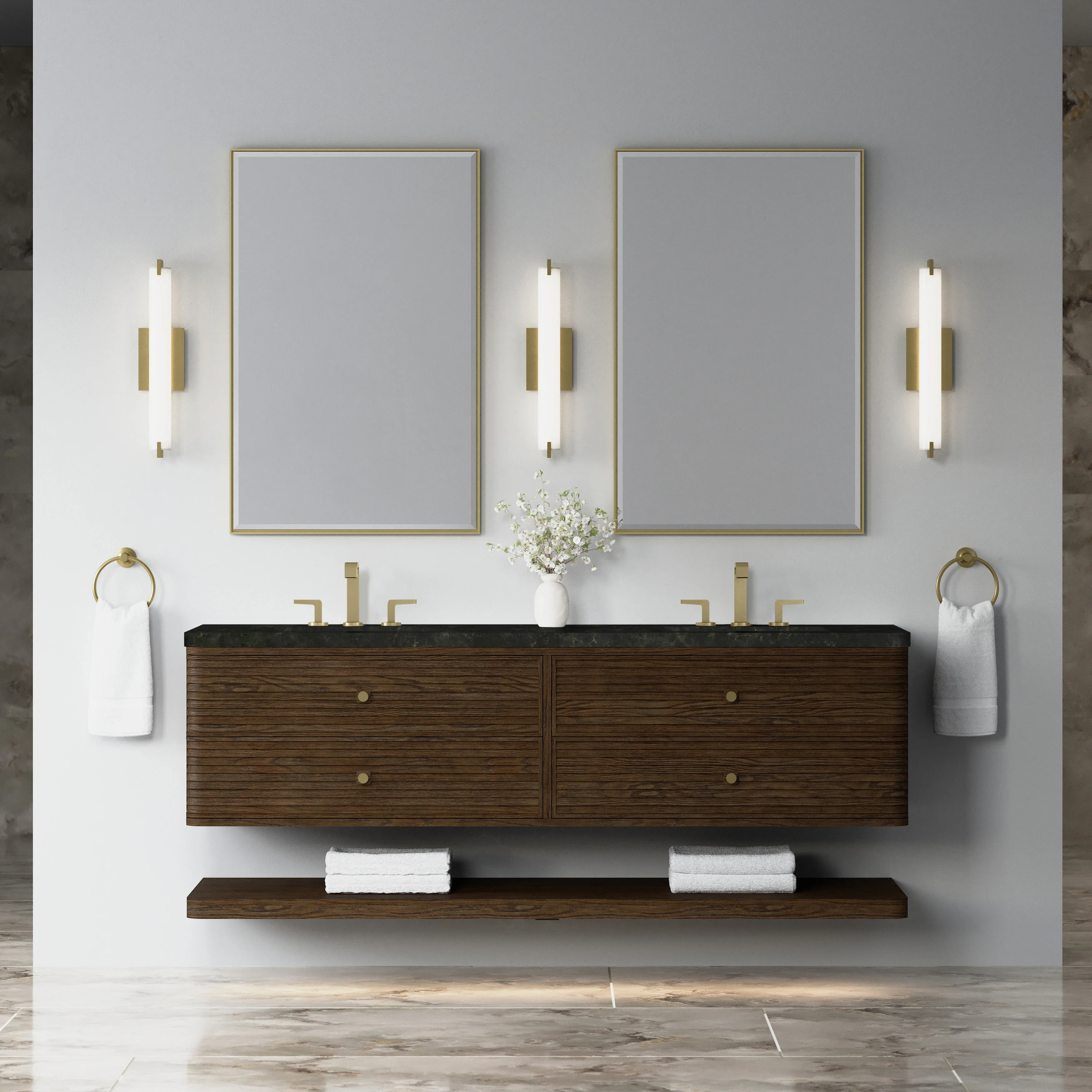 Allamari 72" Double Vanity, Sable w/ 3 CM Phantome Eclos Top