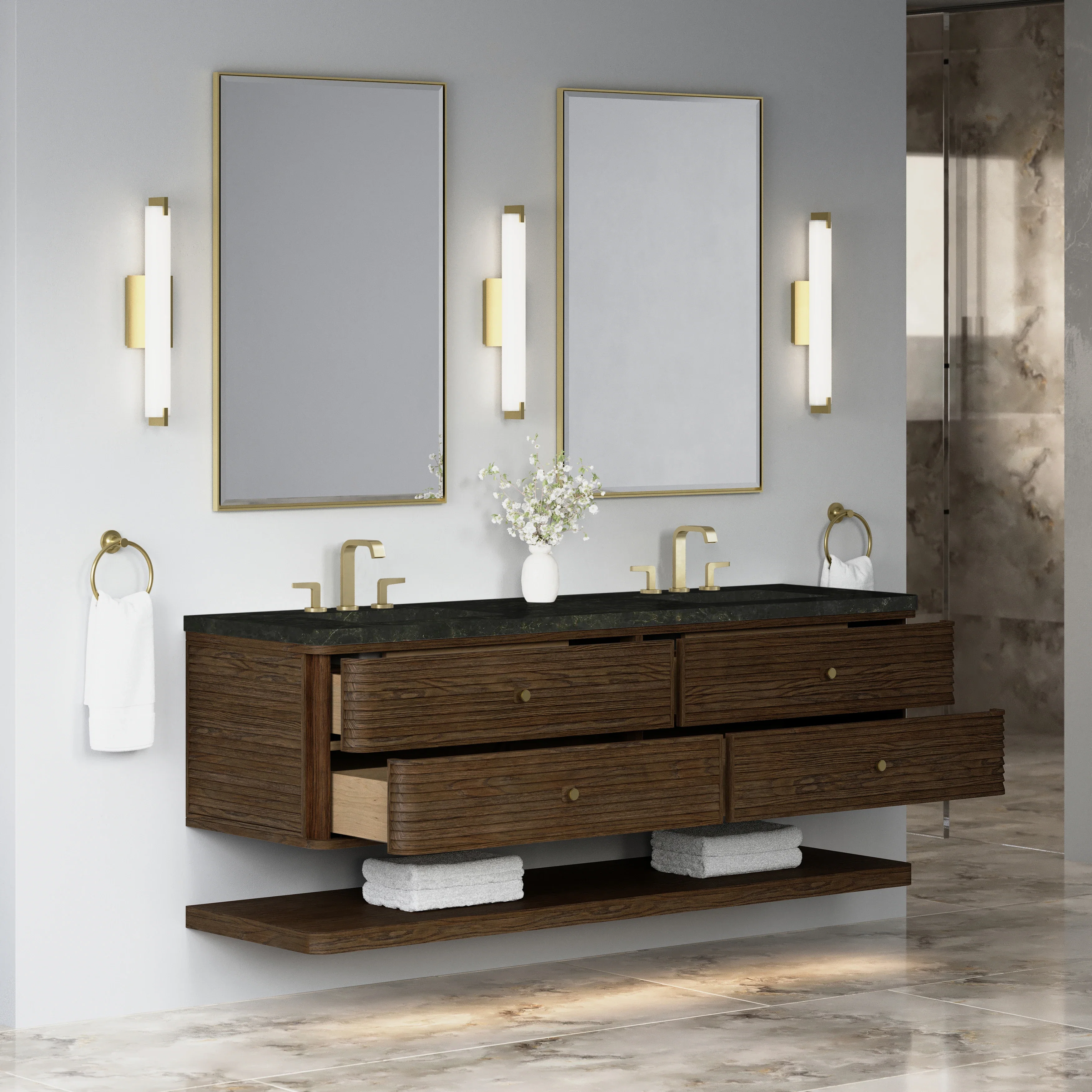 Allamari 72" Double Vanity, Sable w/ 3 CM Phantome Eclos Top