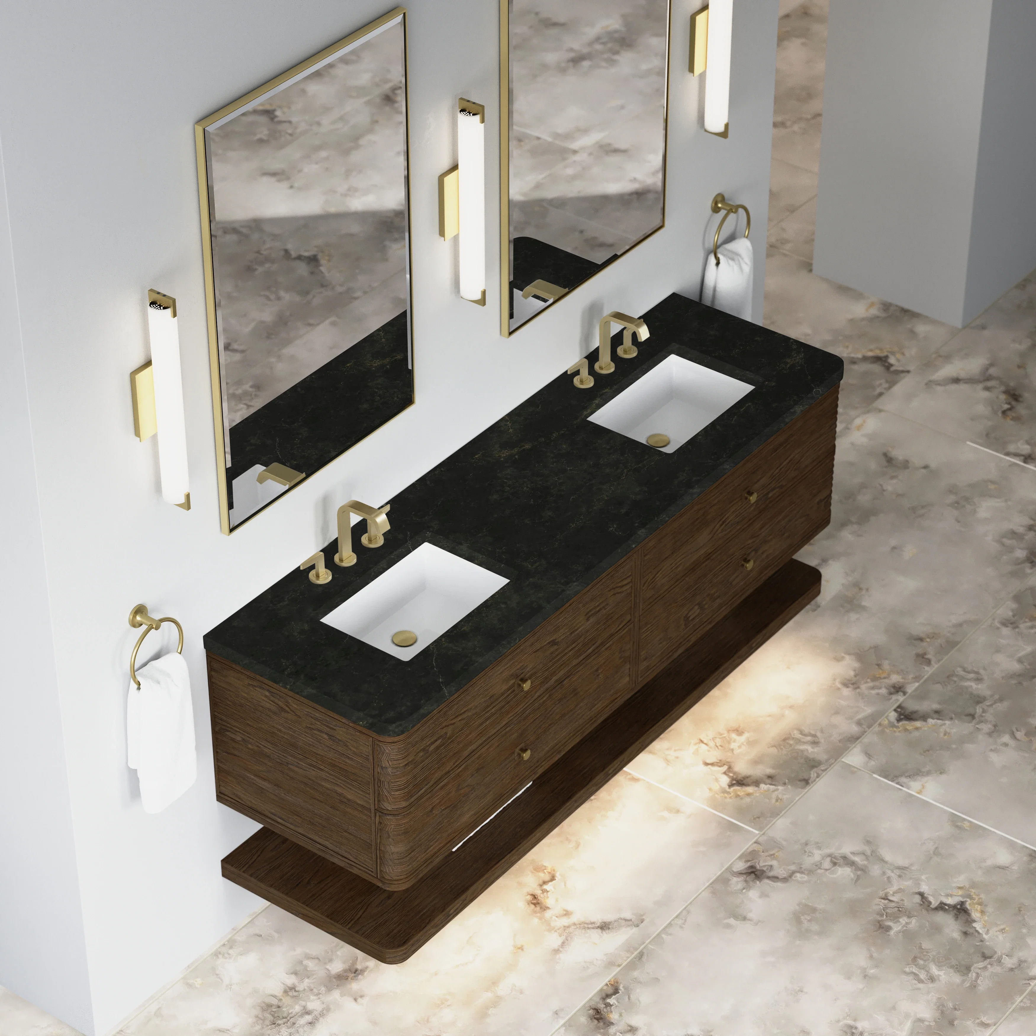 Allamari 72" Double Vanity, Sable w/ 3 CM Phantome Eclos Top
