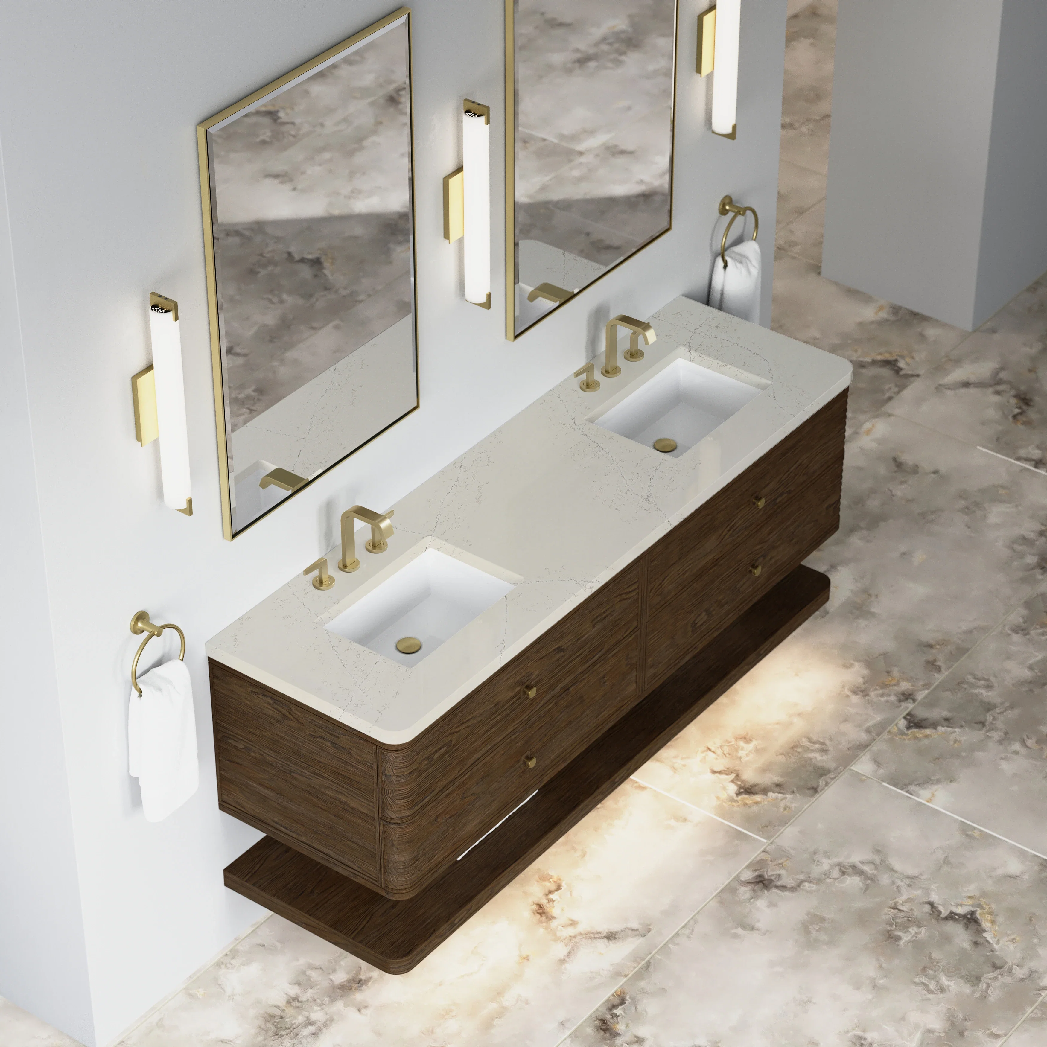 Allamari 72" Double Vanity, Sable w/ 3 CM Siberian Silestone Top