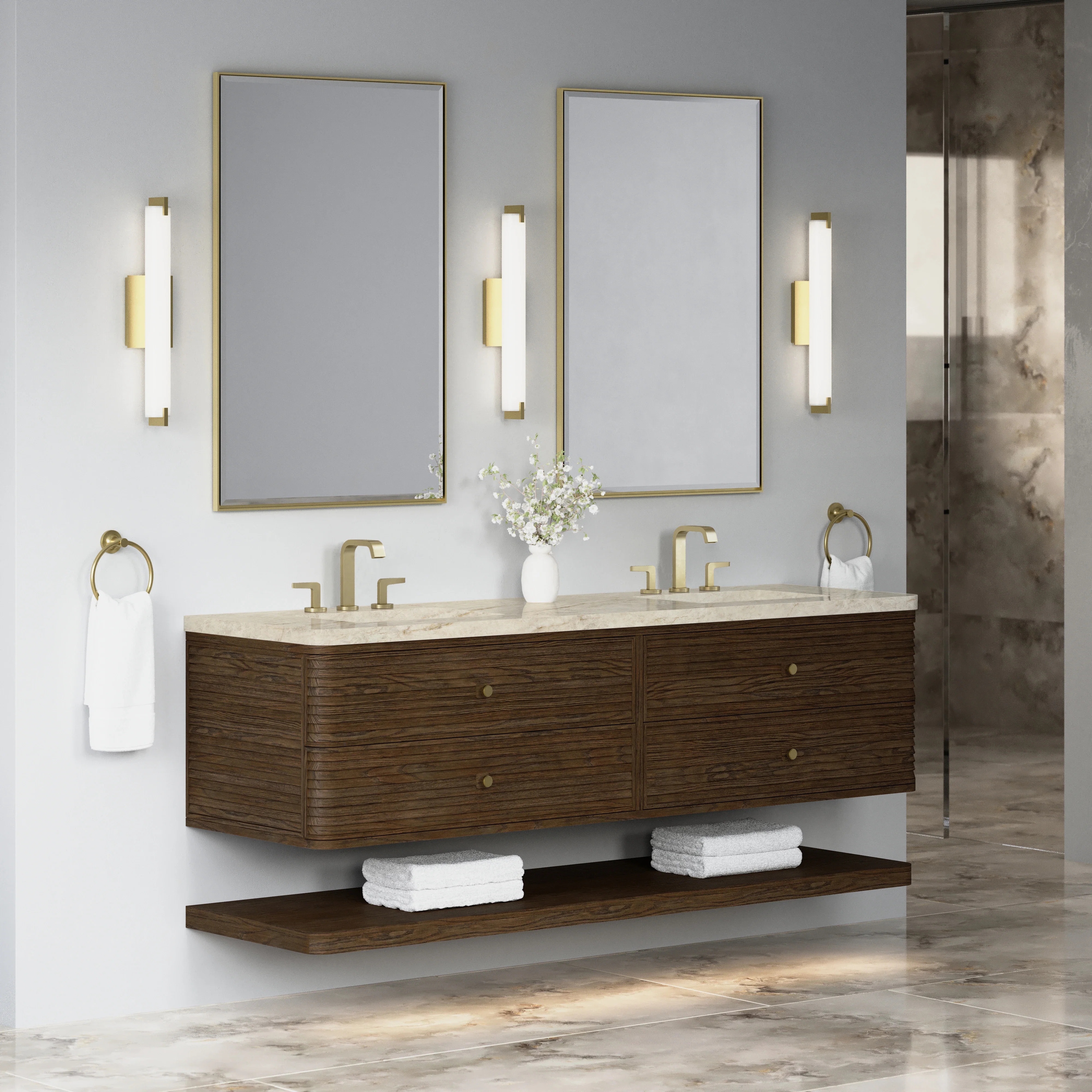 Allamari 72" Double Vanity, Sable w/ 3 CM Tajnar Eclos Top