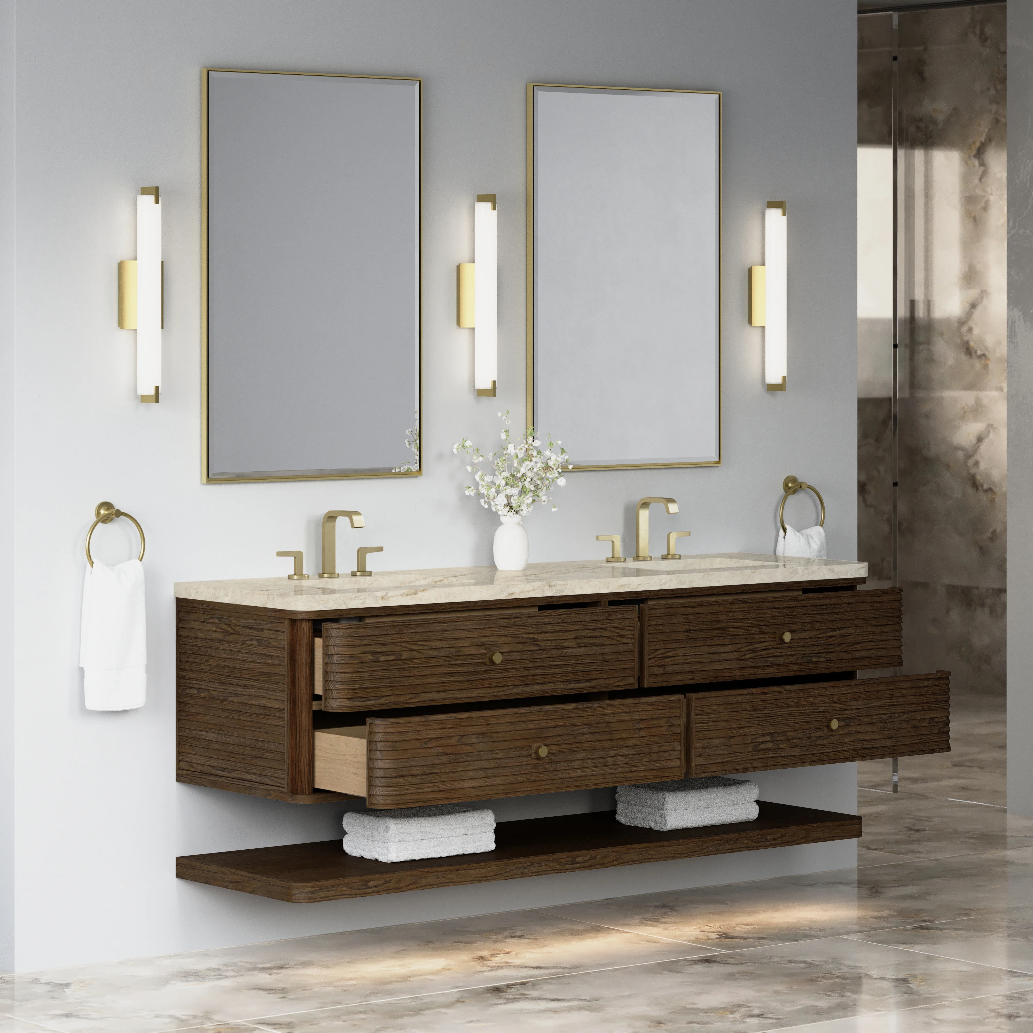 Allamari 72" Double Vanity, Sable w/ 3 CM Tajnar Eclos Top