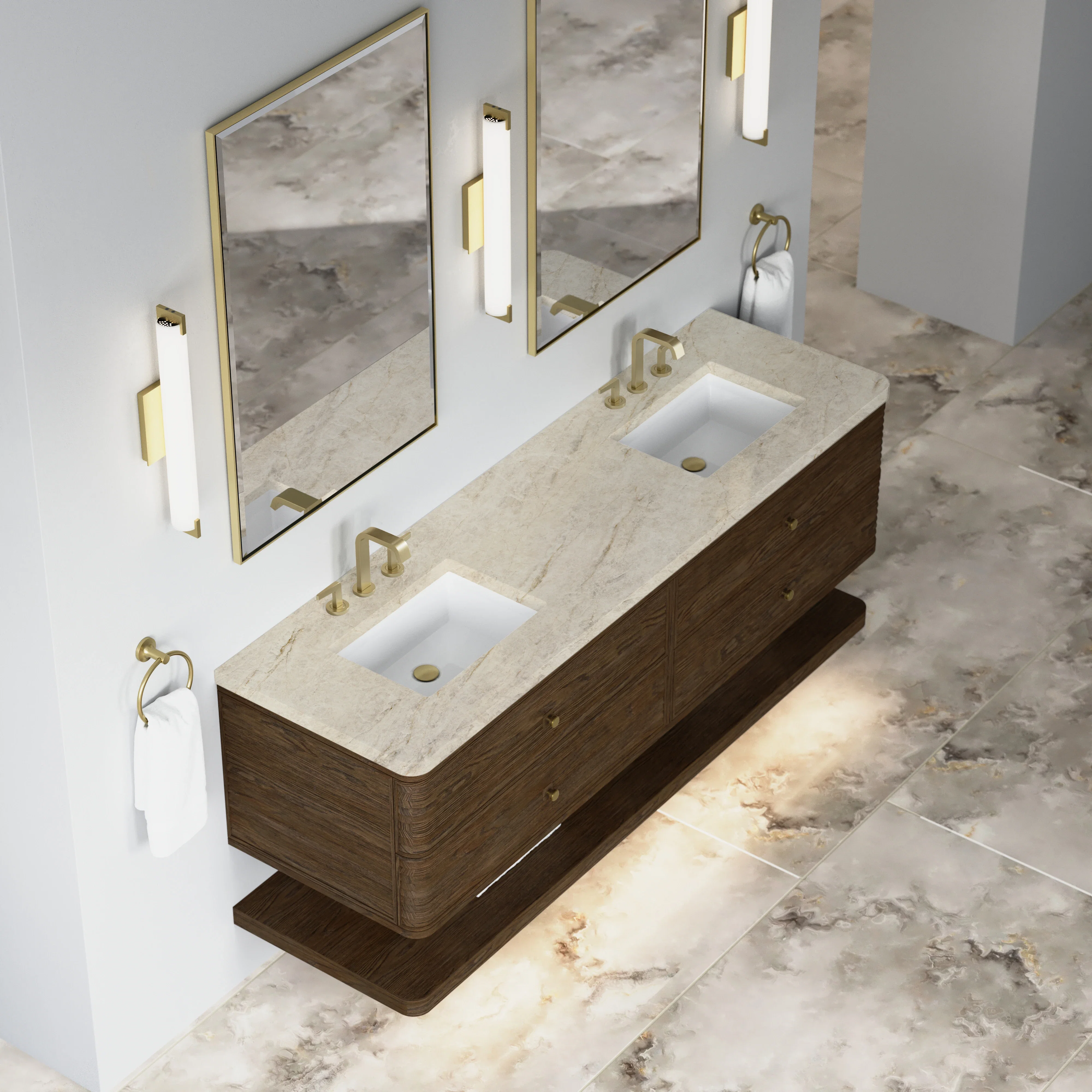 Allamari 72" Double Vanity, Sable w/ 3 CM Tajnar Eclos Top