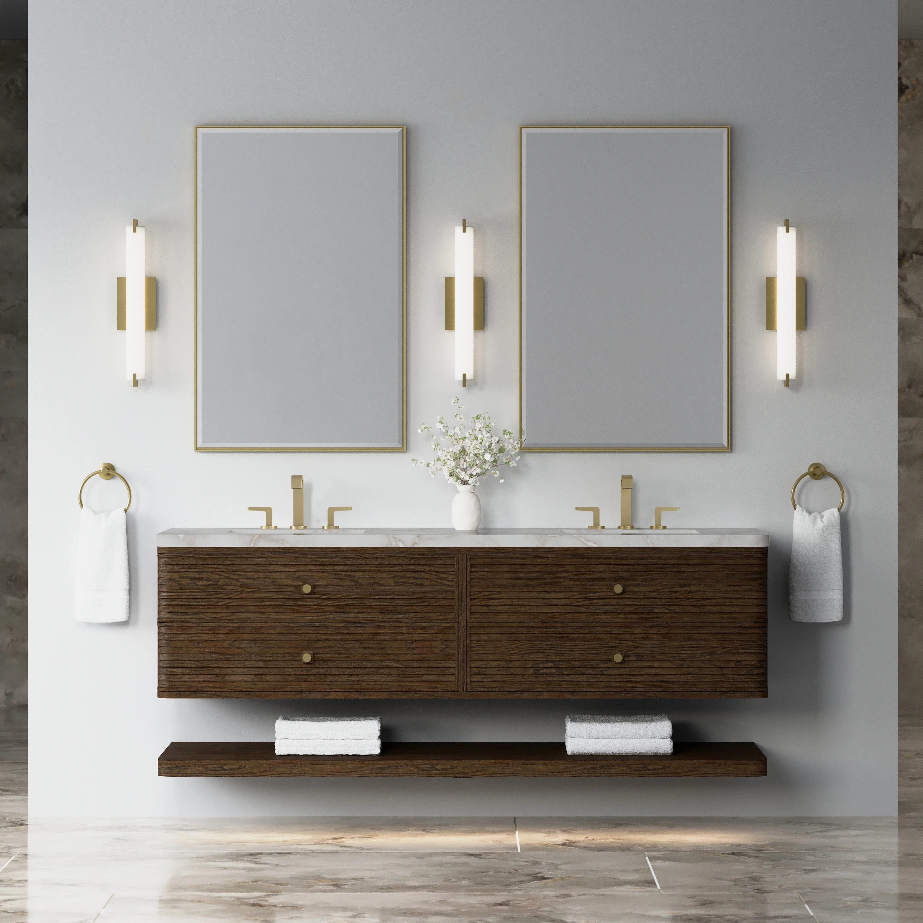 Allamari 72" Double Vanity, Sable w/ 3 CM Victorian Silver Silestone Top