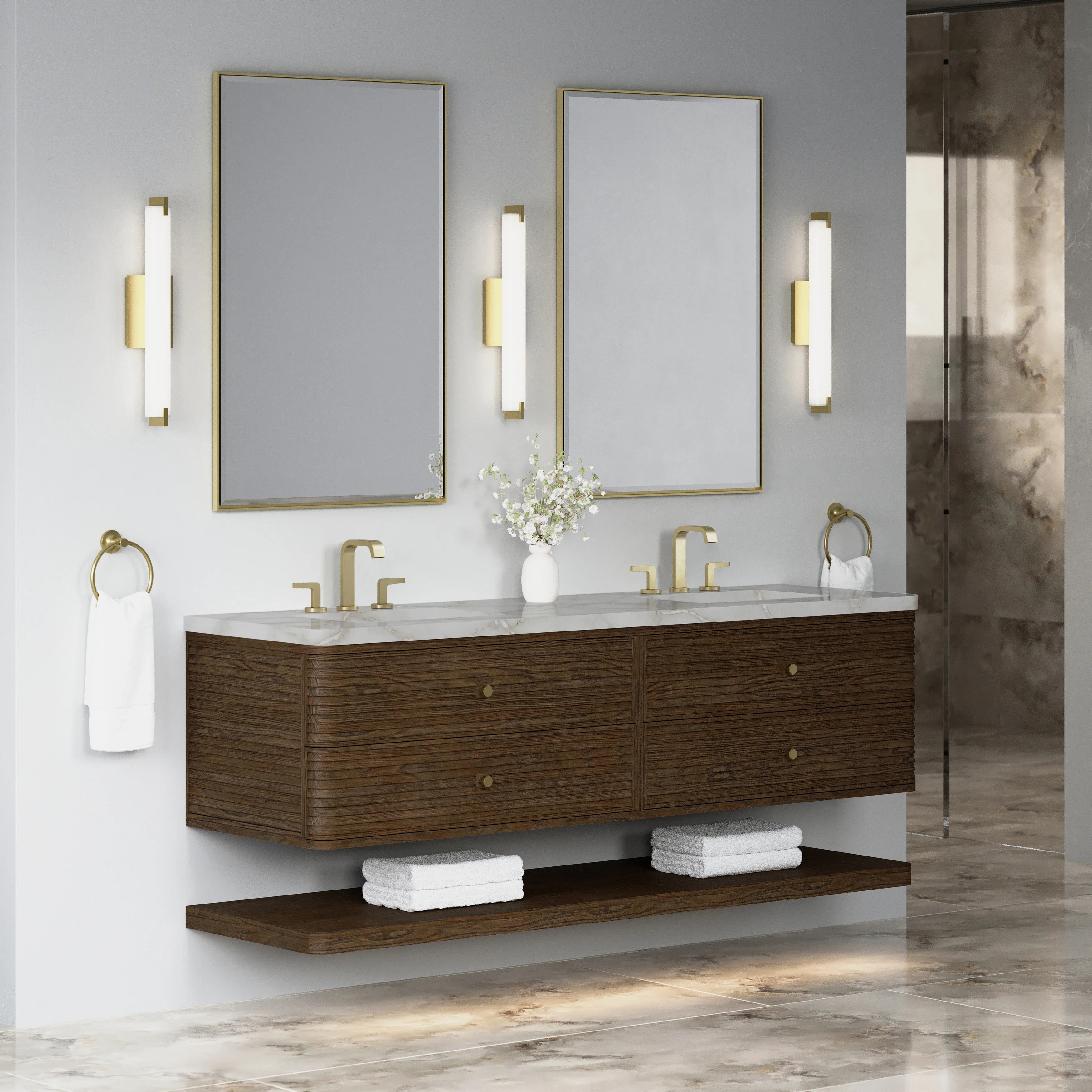 Allamari 72" Double Vanity, Sable w/ 3 CM Victorian Silver Silestone Top
