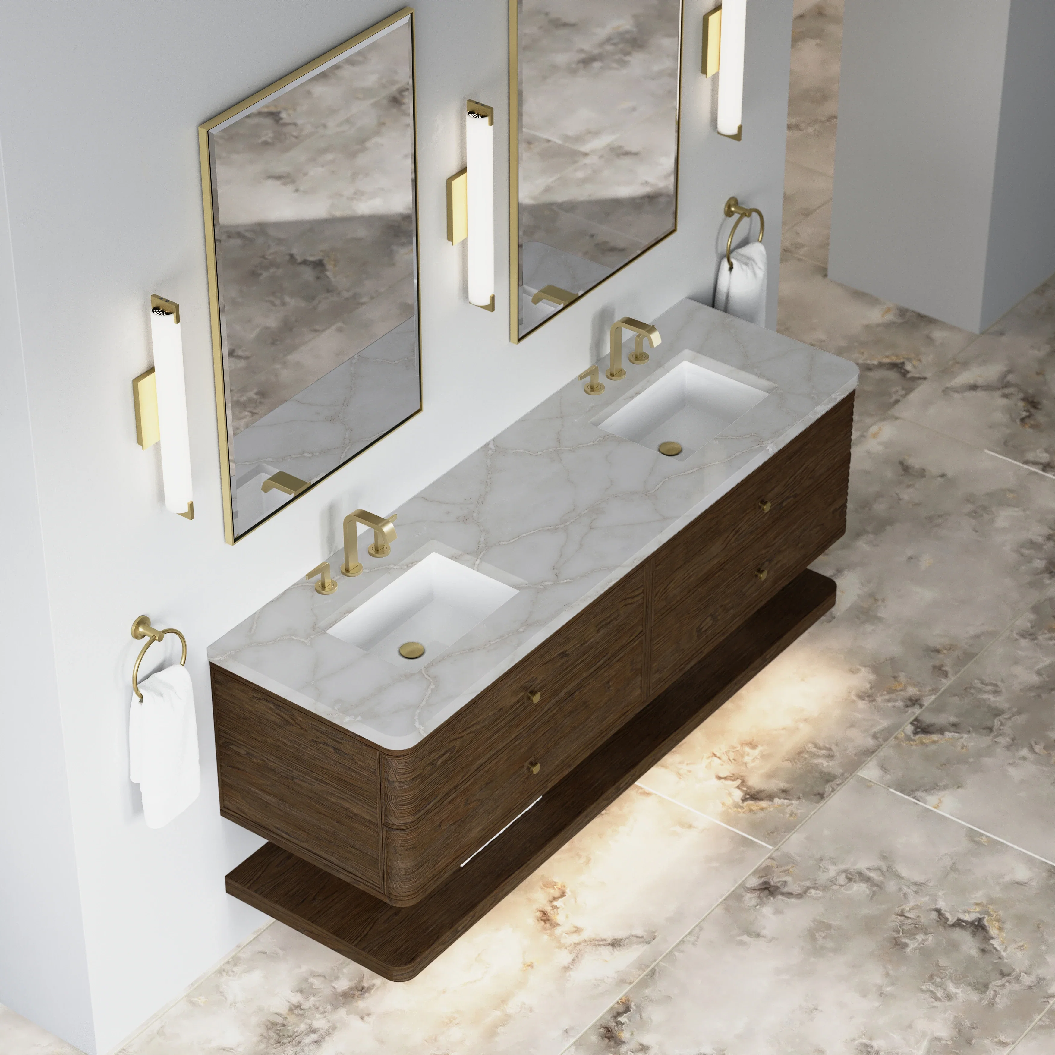 Allamari 72" Double Vanity, Sable w/ 3 CM Victorian Silver Silestone Top