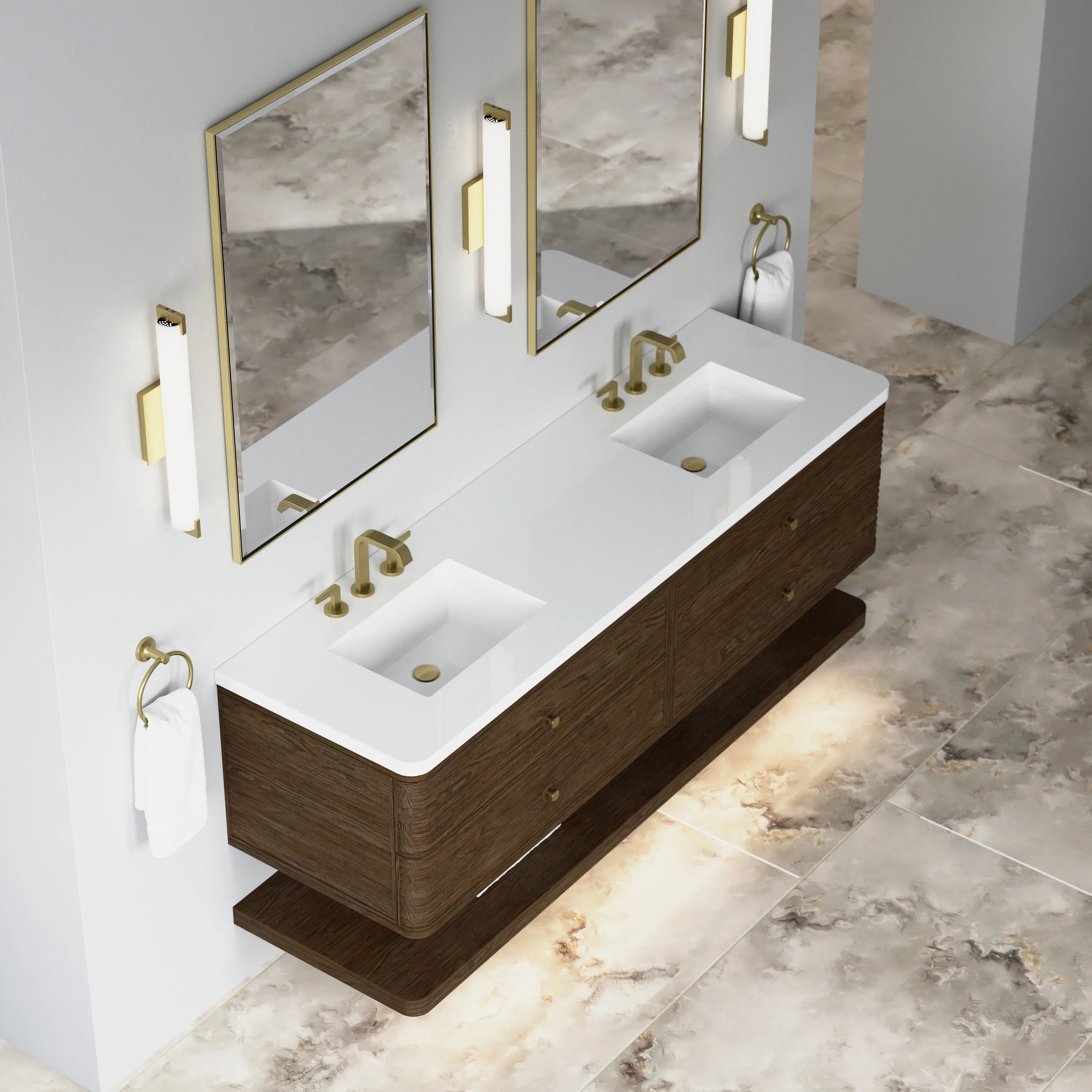 Allamari 72" Double Vanity, Sable w/ 3 CM White Zeus Silestone Top