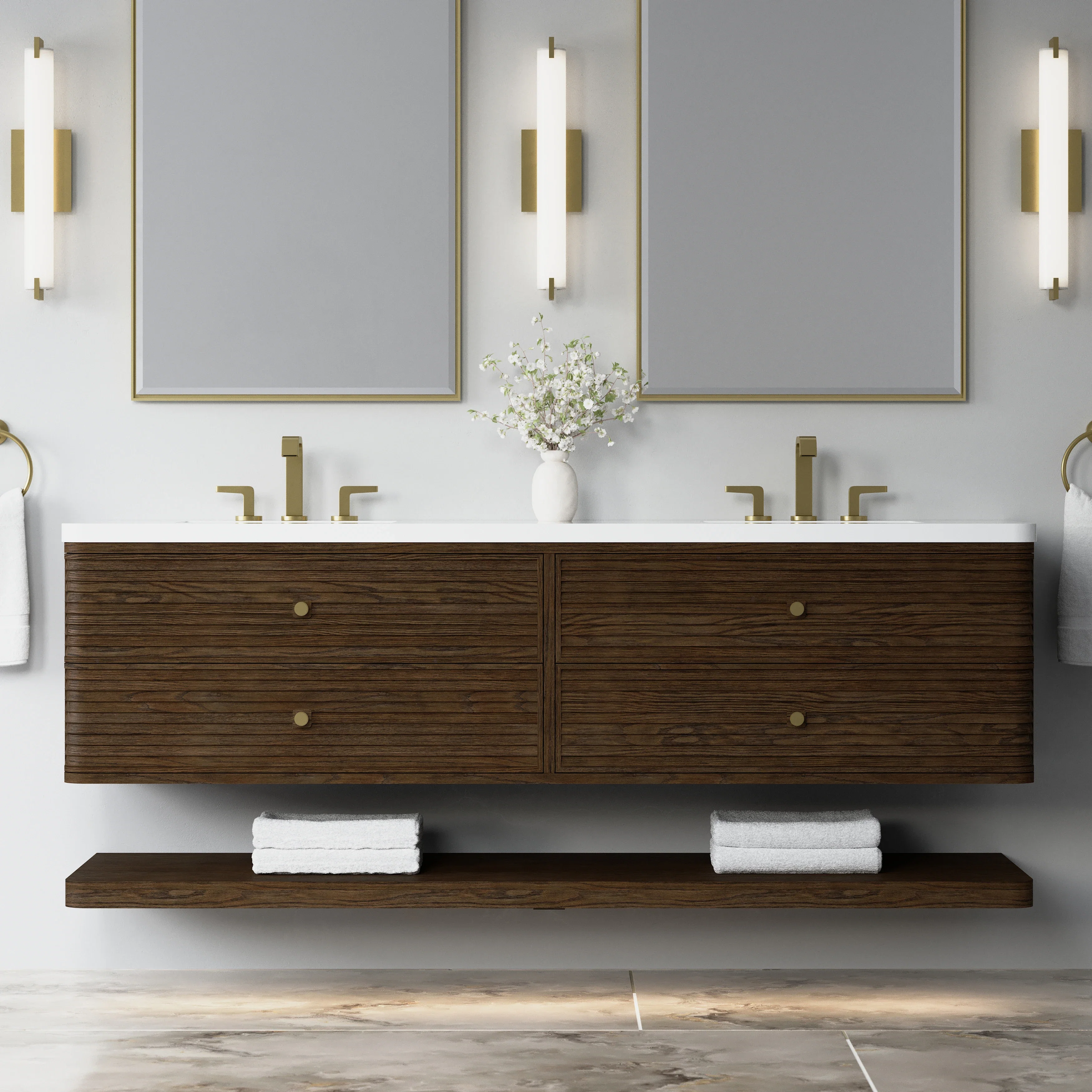 Allamari 72" Double Vanity, Sable w/ 3 CM White Zeus Silestone Top